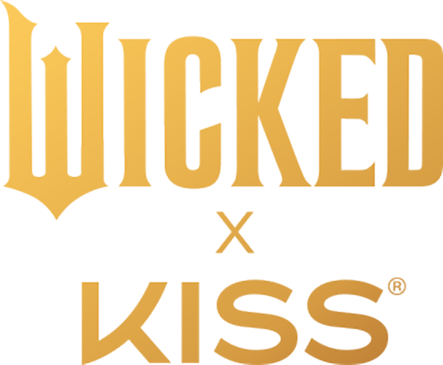 Wicked x Kiss logo in gold with registered trademark symbol