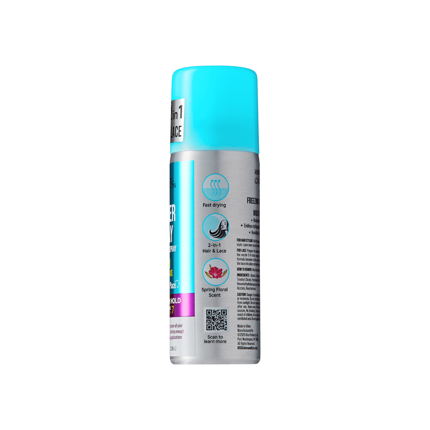Kiss Colors &amp; Care Super Stay Freezing Spray | Maximum Hold, For Natural Hair &amp; Wigs, 24 Hr Hold, Travel Size, 2 oz, Hair Care