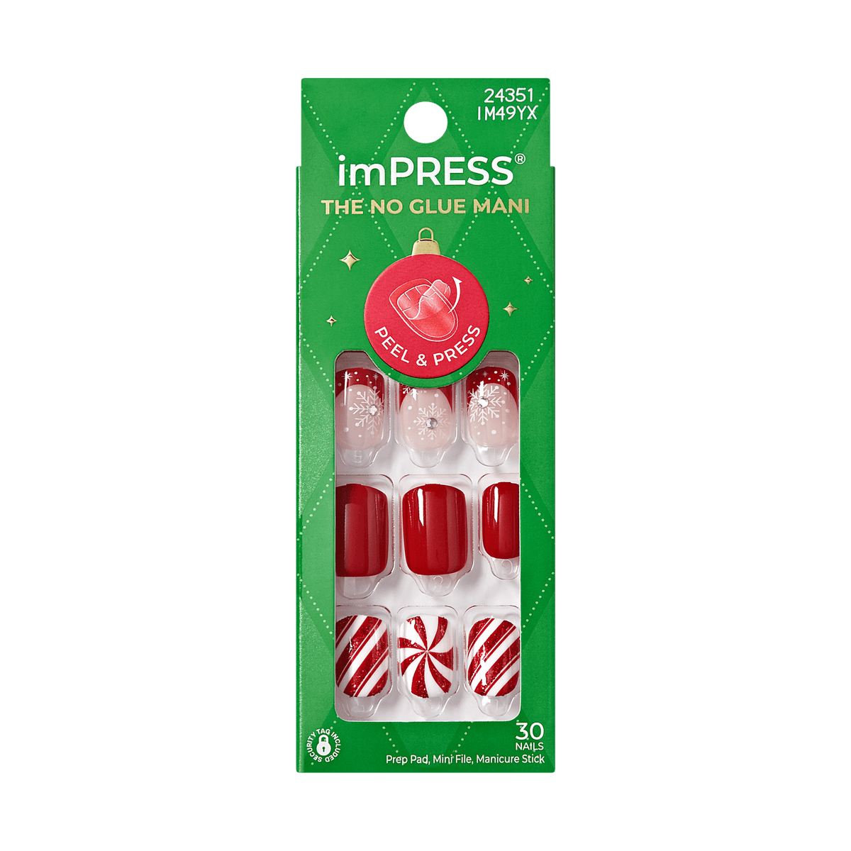 Impress Design Holiday No Glue Fake Press On Nails - Halo | Design, Red, Short, Squoval, Manicure