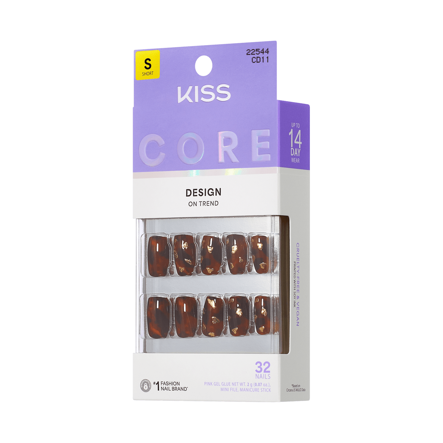 Kiss Core Design Press On Fake Glue Nails - Your Time | Design, Brown, Short, Squoval
