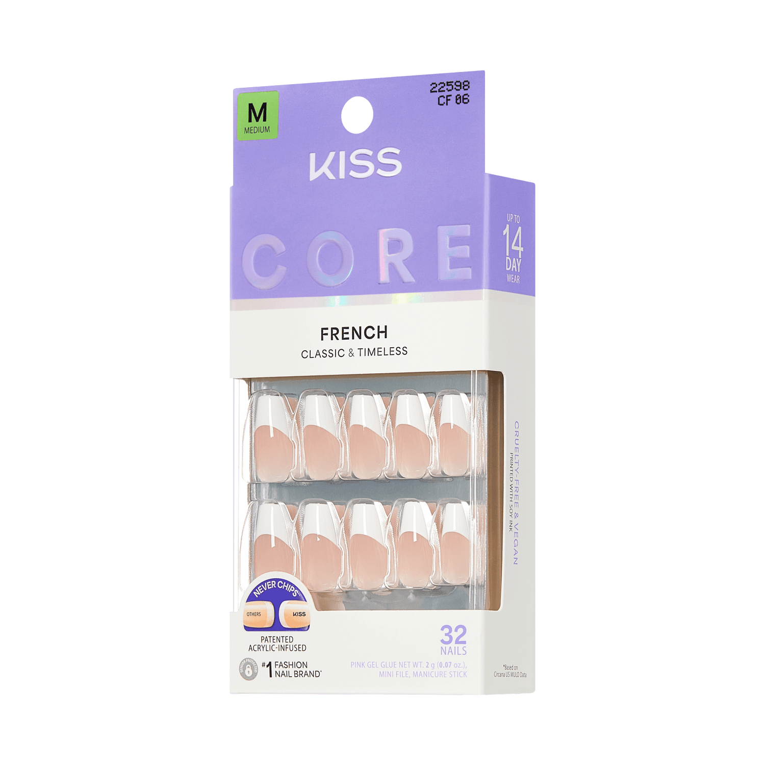 KISS Core French Classic &amp; Timeless Fake Nails, Medium, 32 Count