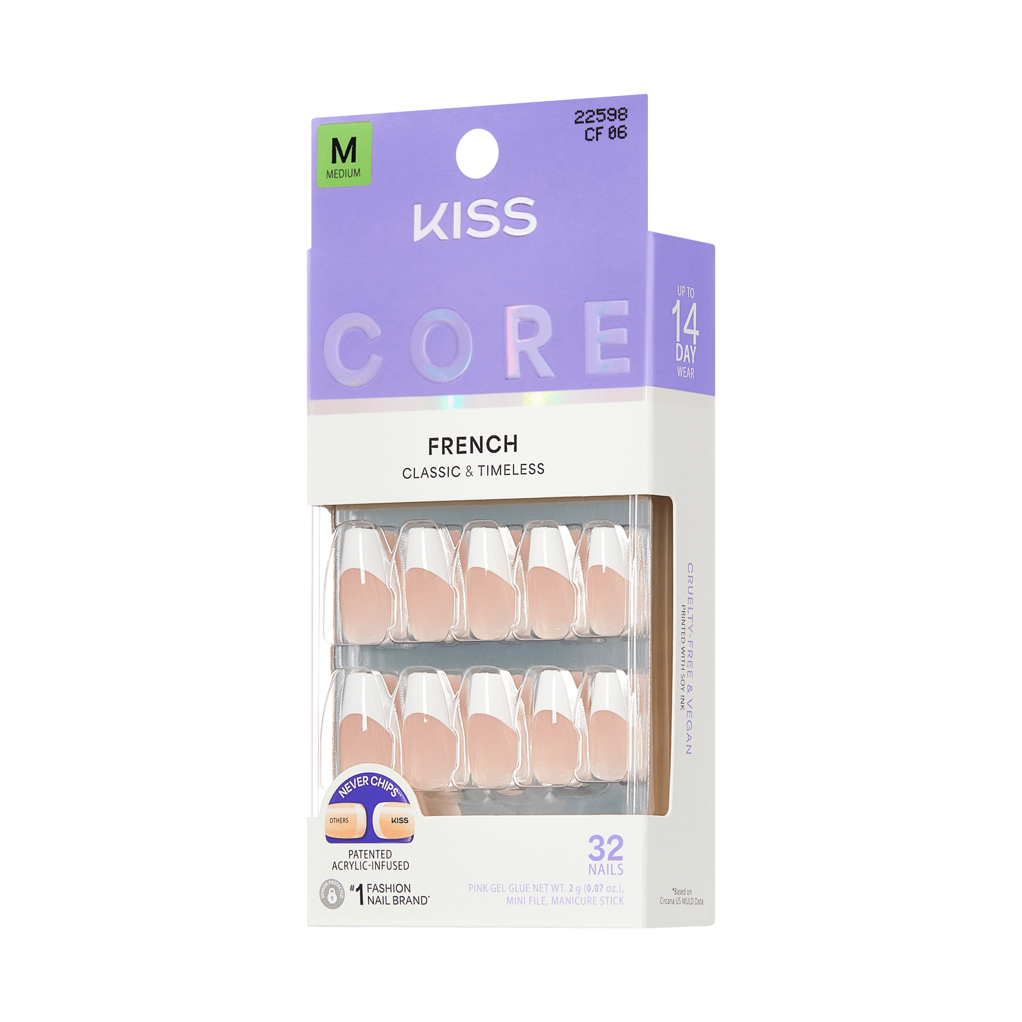 KISS Core French Classic &amp; Timeless Fake Nails, Medium, 32 Count
