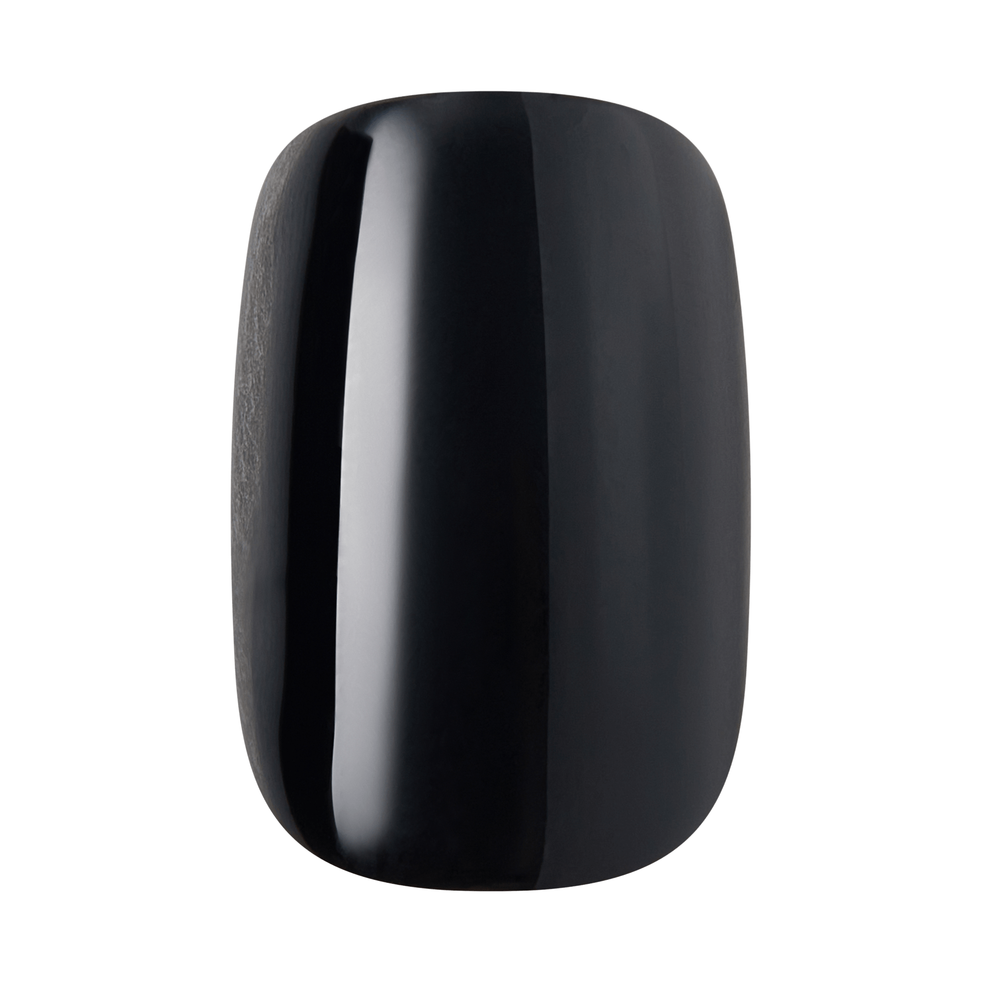 Black glossy cylindrical object with vertical highlight stripe on white background