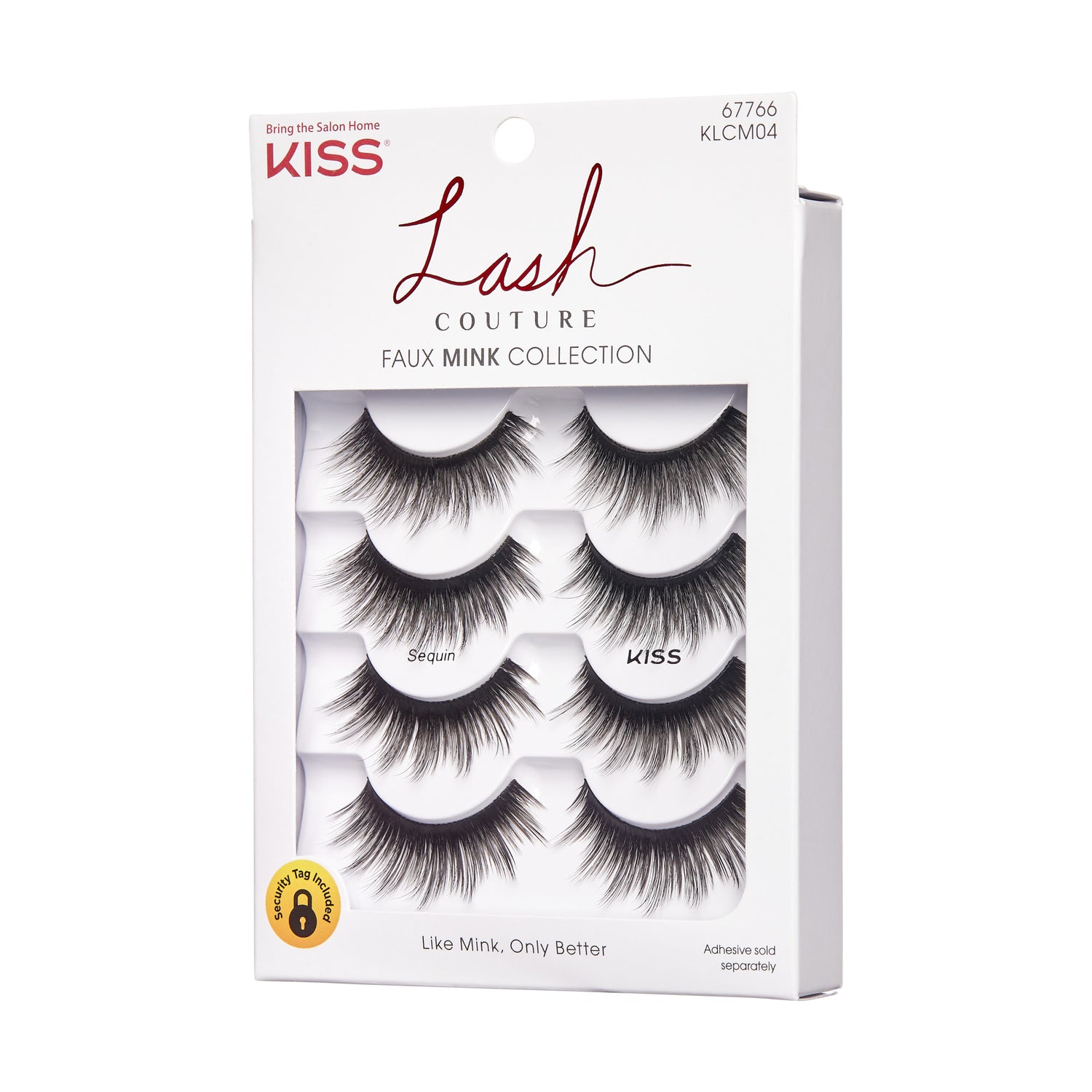 KISS Lash Couture Faux Mink Collection multipack with six pairs of black false eyelashes in Sequin style, white packaging with red and black text.