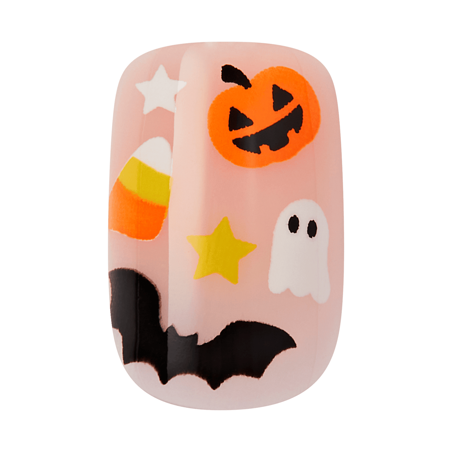 Kiss Haunt Halloween Press On Fake Glue Nails - Fangs for the Memories | Design, Orange &amp; Black, Short, Squoval, Glow In The Dark