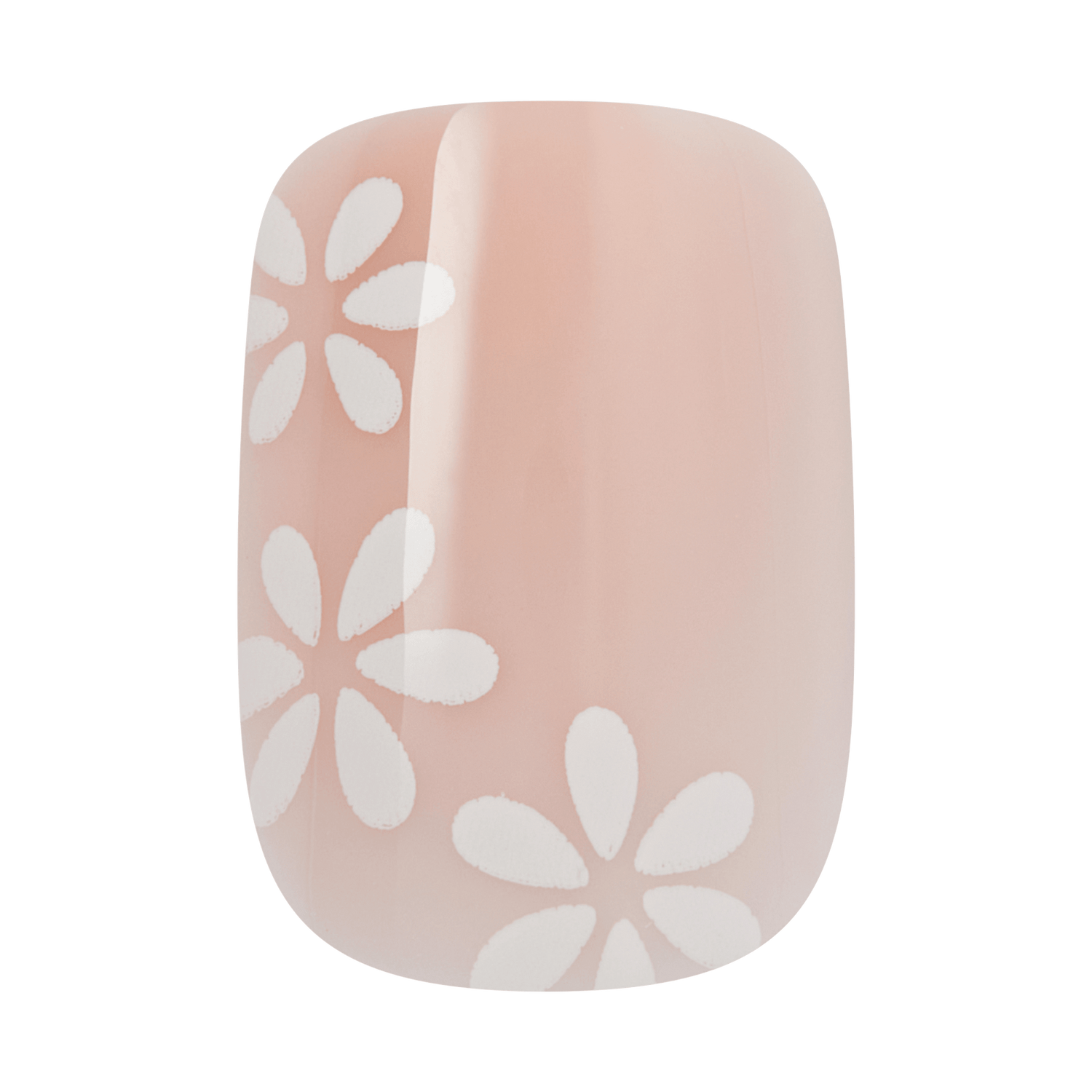 Nude nail polish with white daisy flower designs