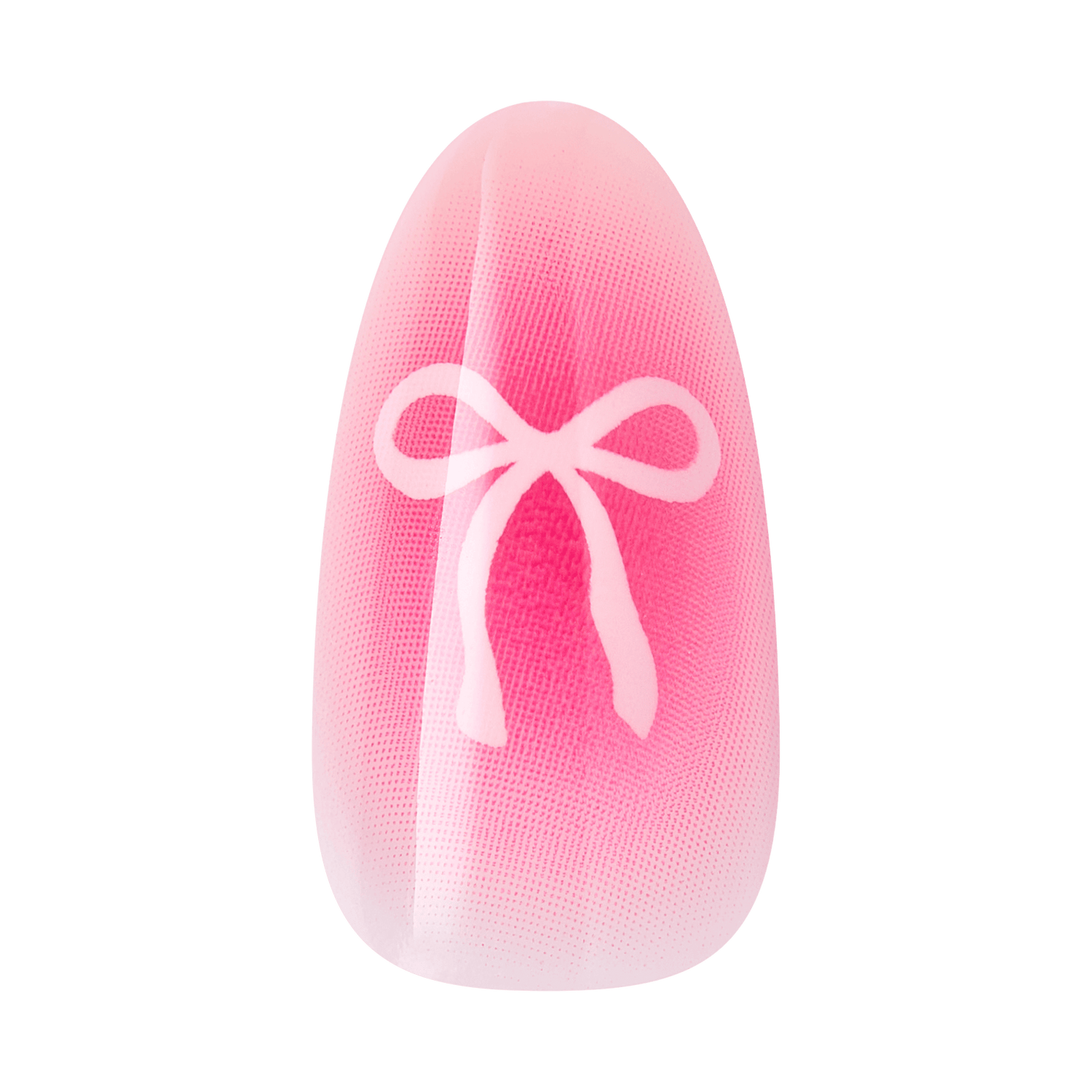 Pink egg-shaped object with white bow design