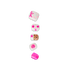 Five pink and white decorative bath bombs with stars, bow, teddy bear, spiral, and glitter designs