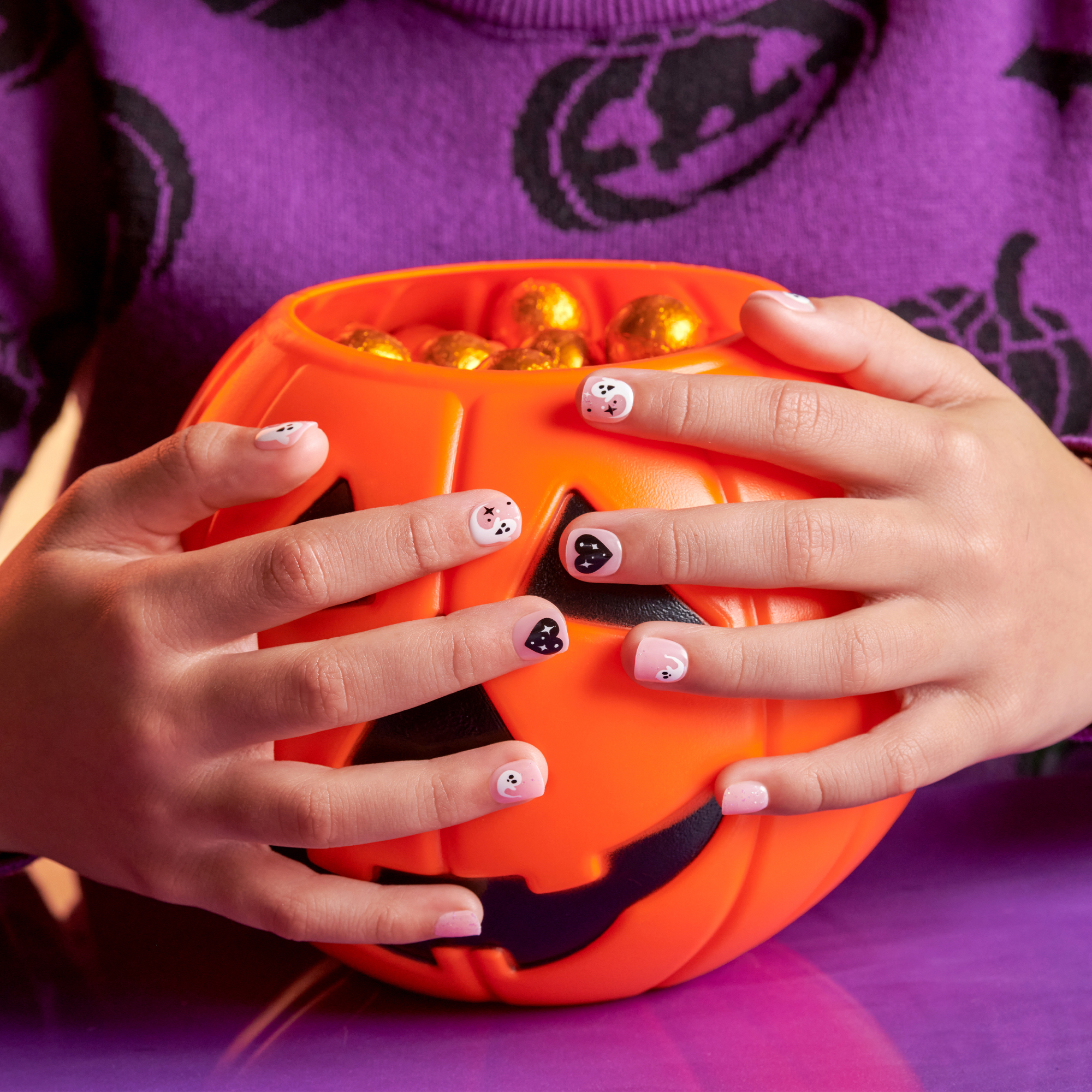 Impress Kids Halloween No Glue Fake Press On Nails - Magic Story | Design, Pink, Kids, Squoval, Glow In The Dark, Manicure