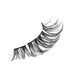 Curly black self-adhesive false eyelash cluster with spaced segments on a transparent band against a white background.