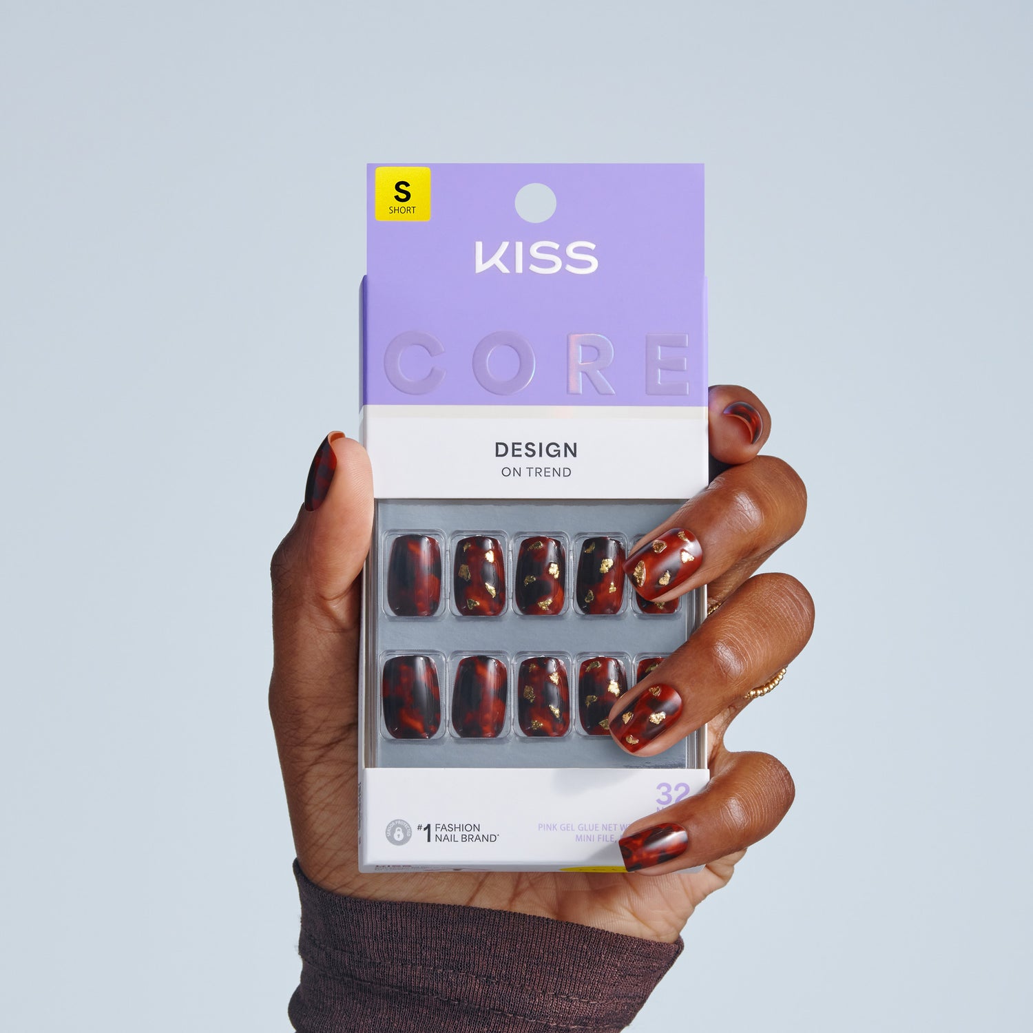 Kiss Core Design Press On Fake Glue Nails - Your Time | Design, Brown, Short, Squoval