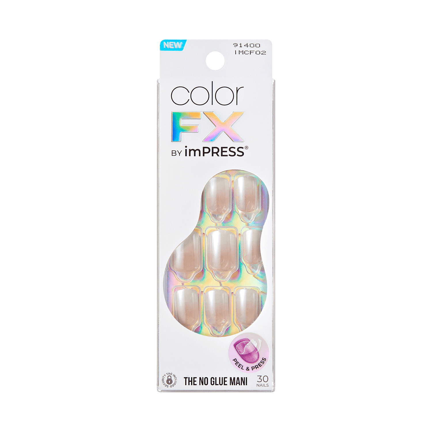 Color FX by imPRESS press-on nails in clear iridescent shade, 30 count pack.