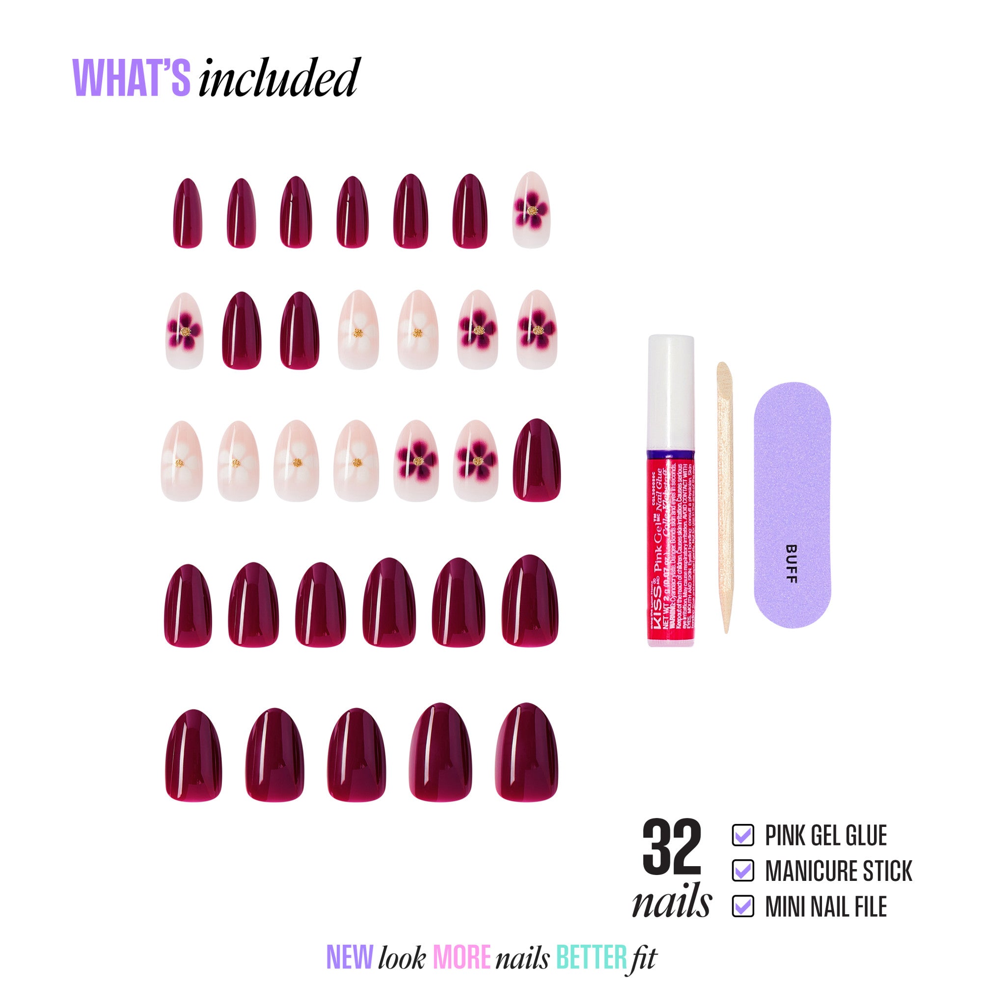 Kiss Core Design Press On Fake Glue Nails - Salted Caramel Crush | Design, Red, Medium, Almond