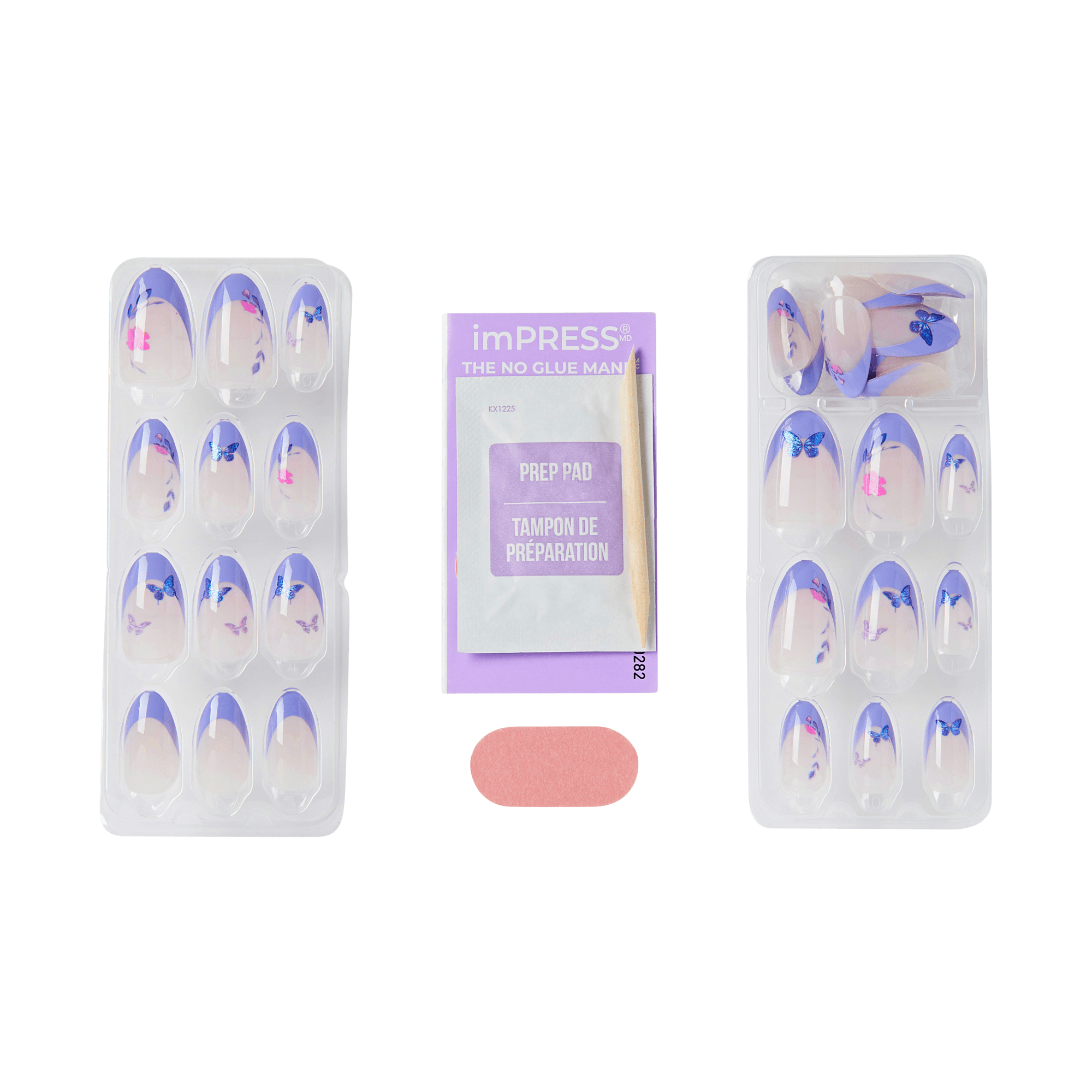 imPRESS No Glue Mani press-on nails with butterfly design and prep pad