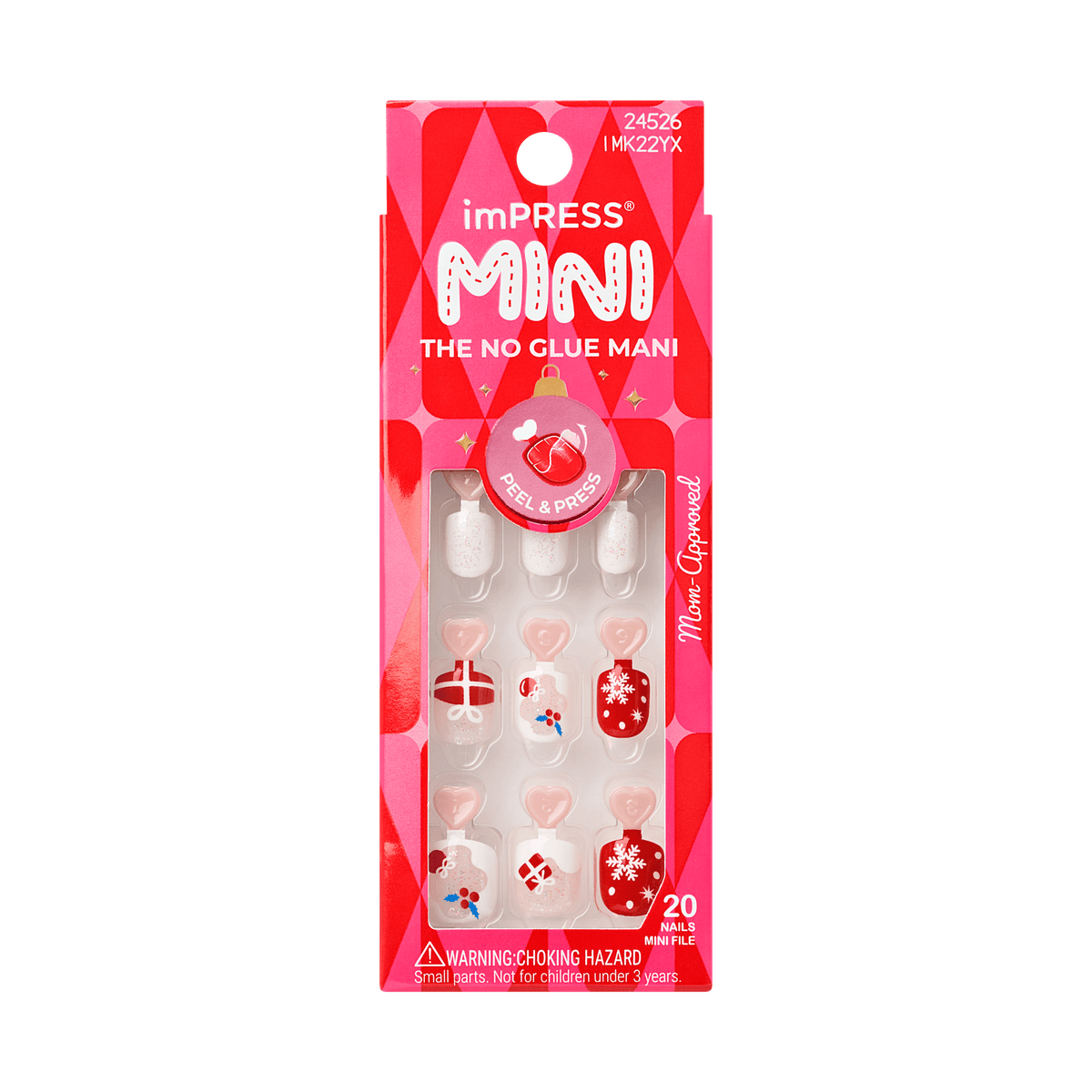 Impress Kids Holiday No Glue Fake Press On Nails - Mini Angels | Design, Pink &amp; Red, Kids, Squoval, Manicure