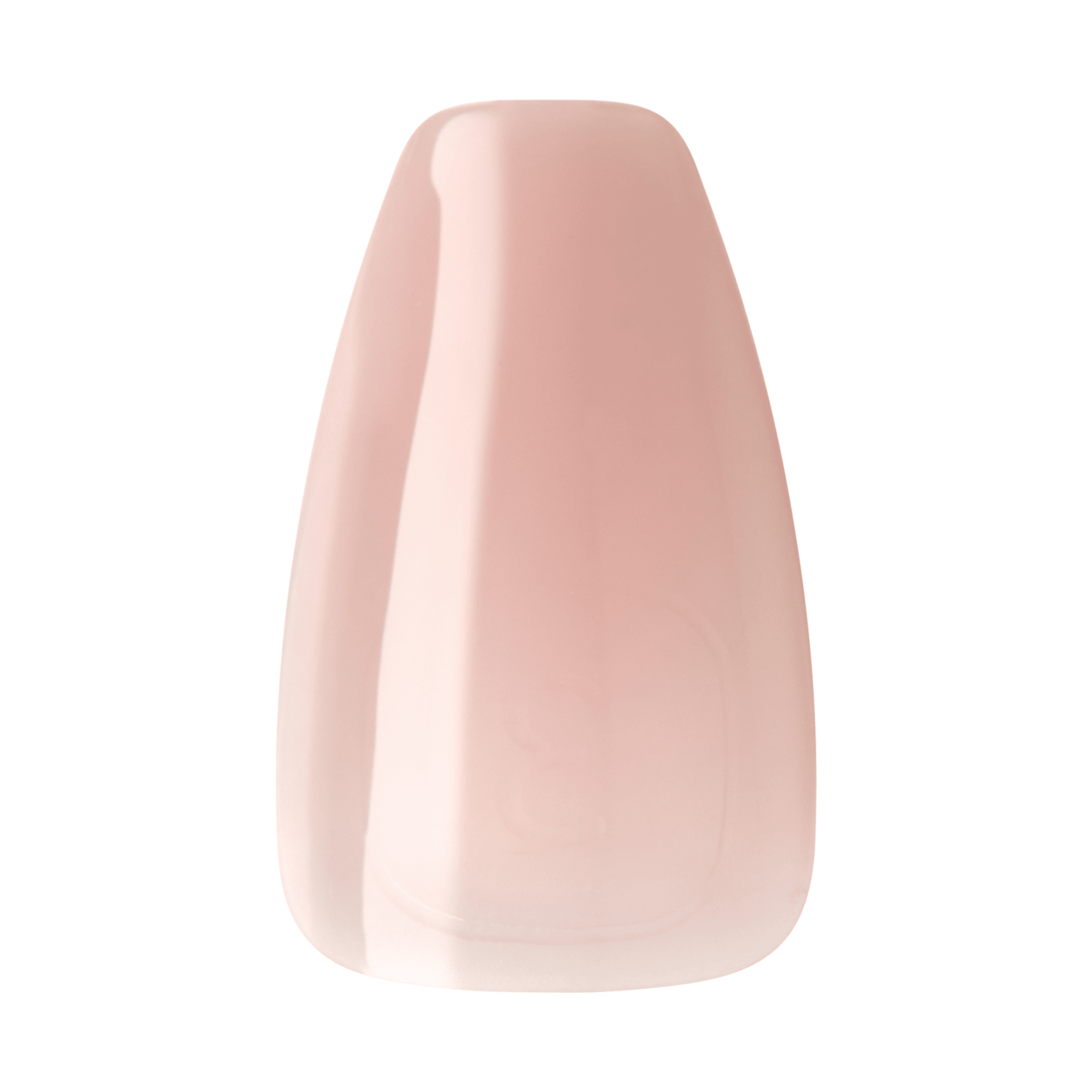 The image shows a single, elongated, and smooth object with a glossy finish. The object is light pink in color and has a slightly tapered shape, wider at the base and narrowing towards the top. The surface appears to be reflective, giving it a shiny appearance. The overall shape is somewhat reminiscent of a nail polish bottle cap or a cosmetic product container.