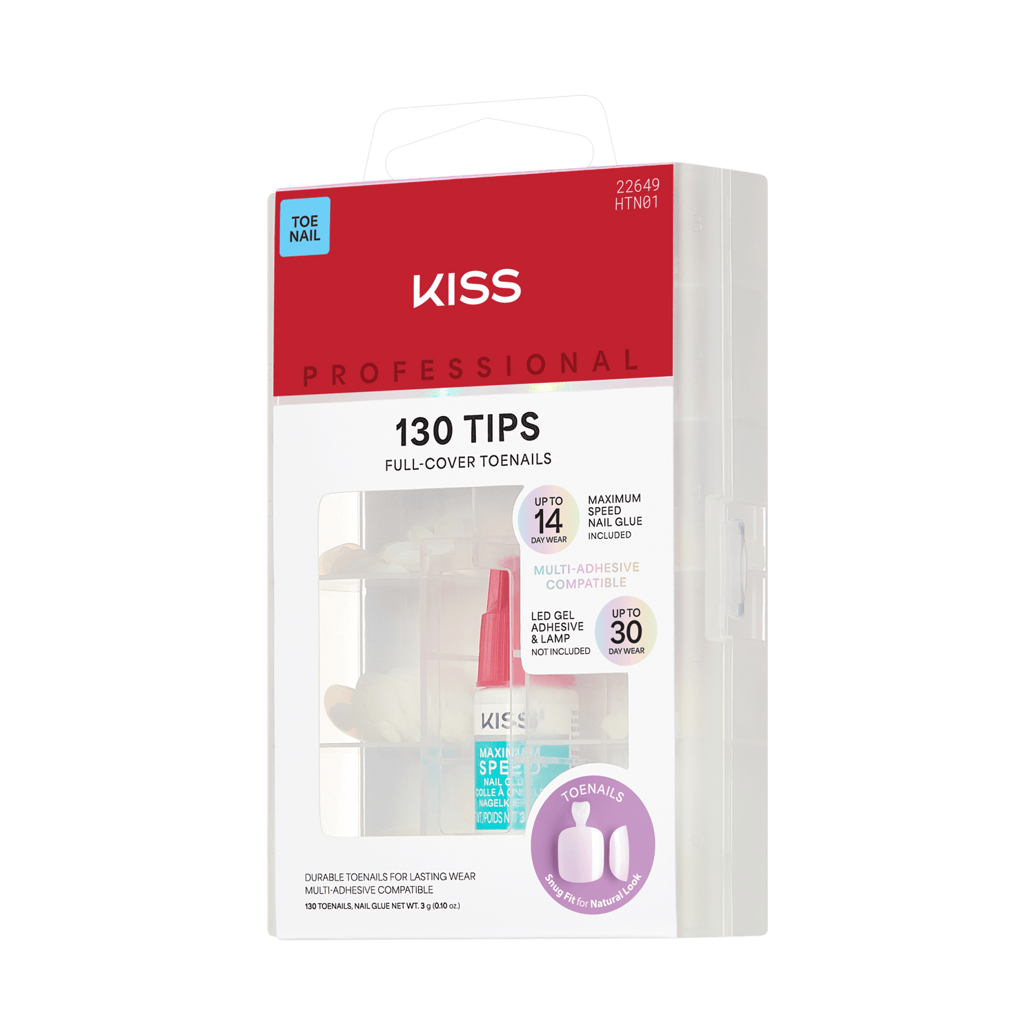 KISS Professional 130 Tips Full-Cover Toenails with nail glue kit