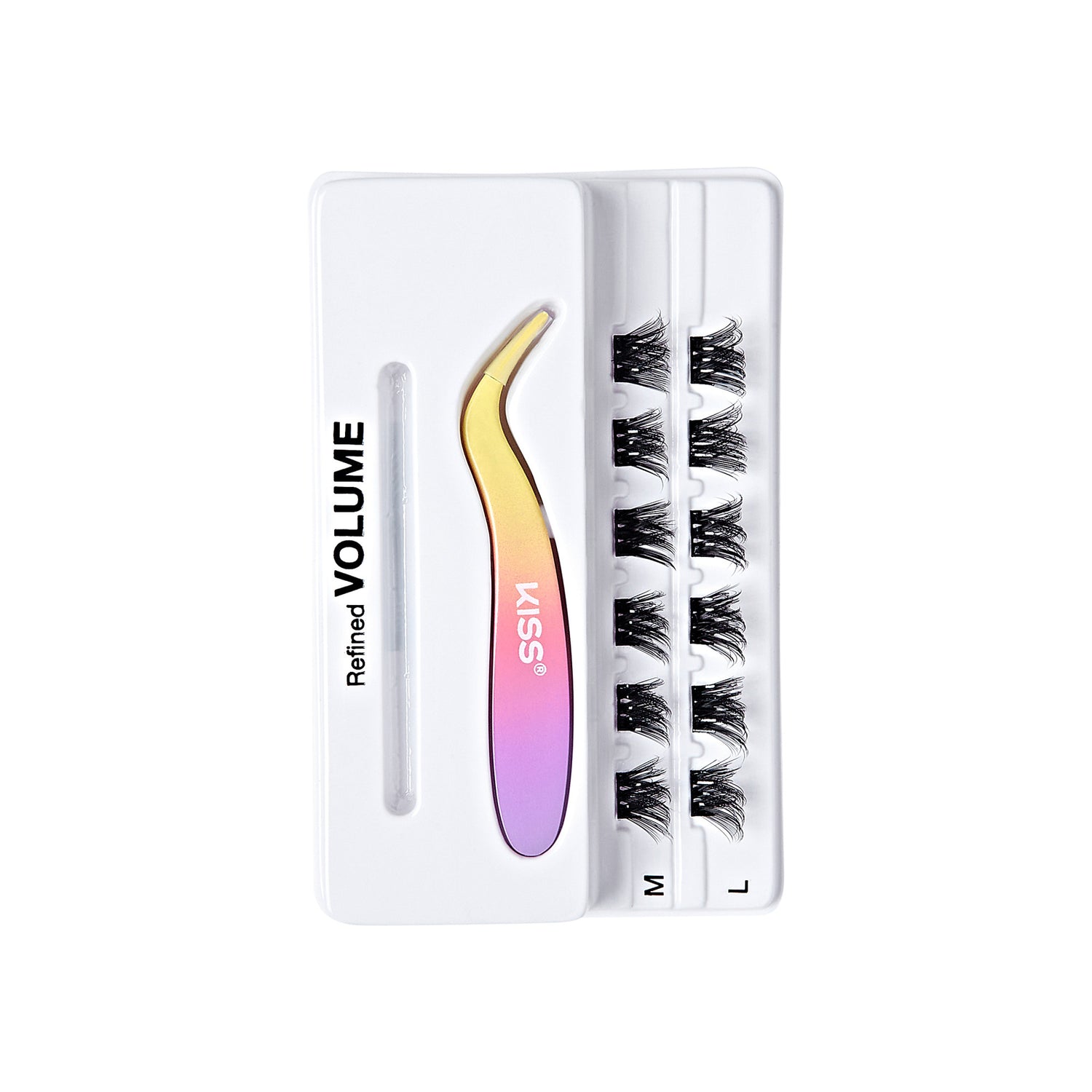 Impress Falsies Self Adhesive Eyelashes, 12 Lash Clusters + Applicator - Refined