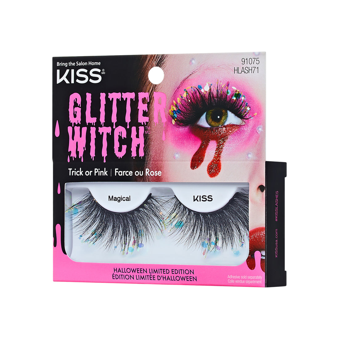 KISS Glitter Witch false lashes "Magical" Halloween Limited Edition with colorful glitter details.