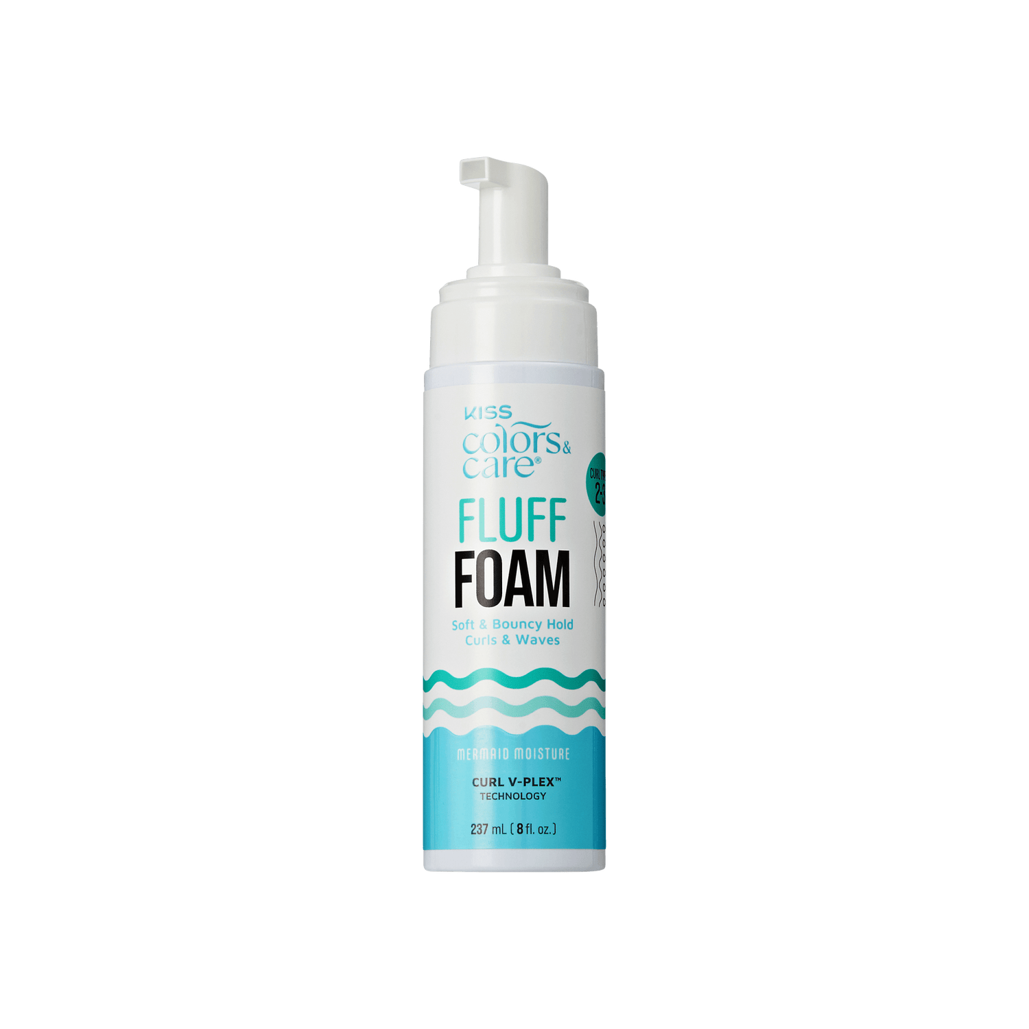 KISS Colors &amp; Care Fluff Foam styling product with pump dispenser, 237mL bottle