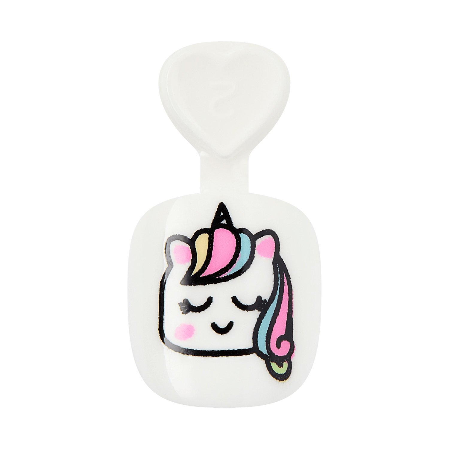 Unicorn face hand sanitizer bottle with pink horn and rainbow mane
