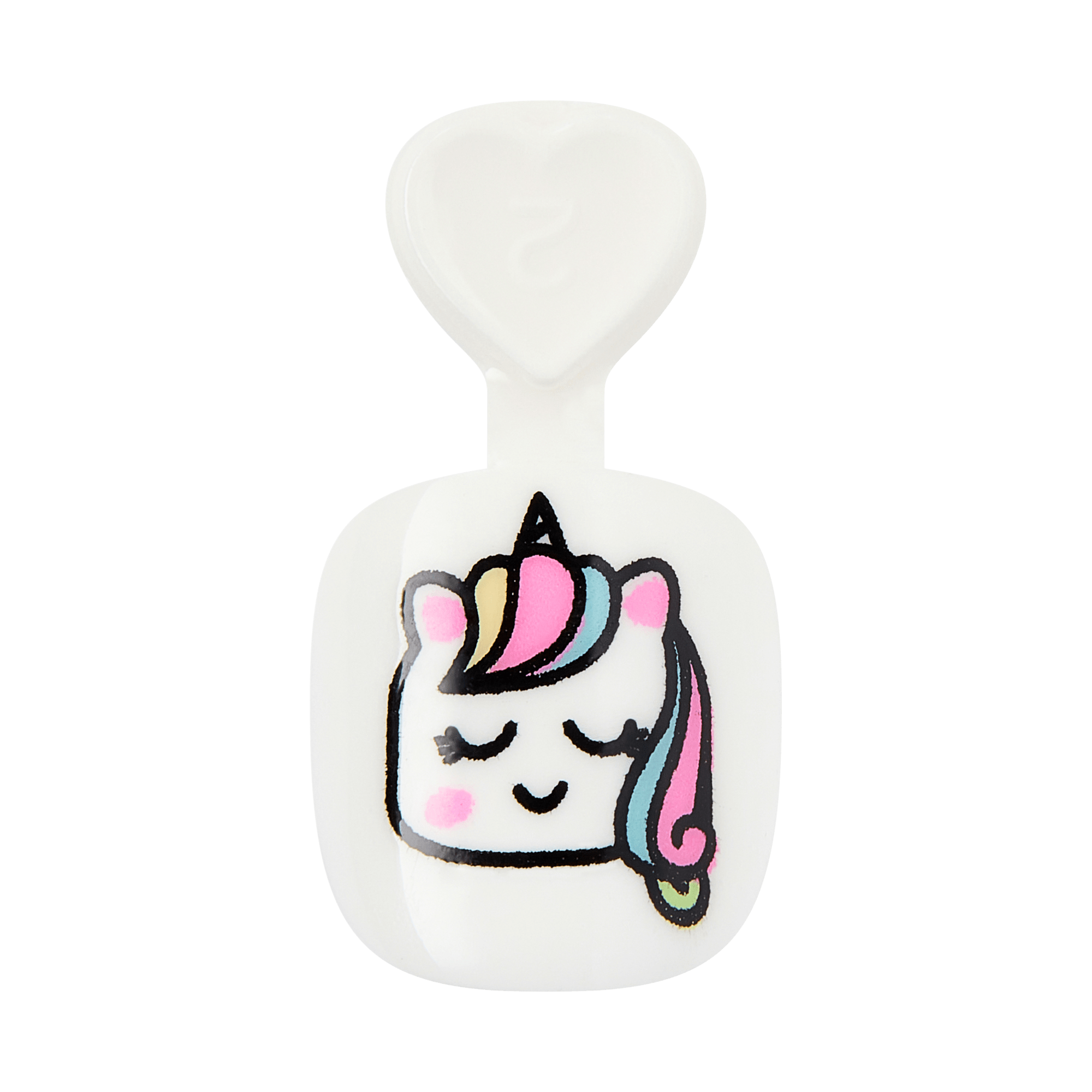 Unicorn face hand sanitizer bottle with pink horn and rainbow mane