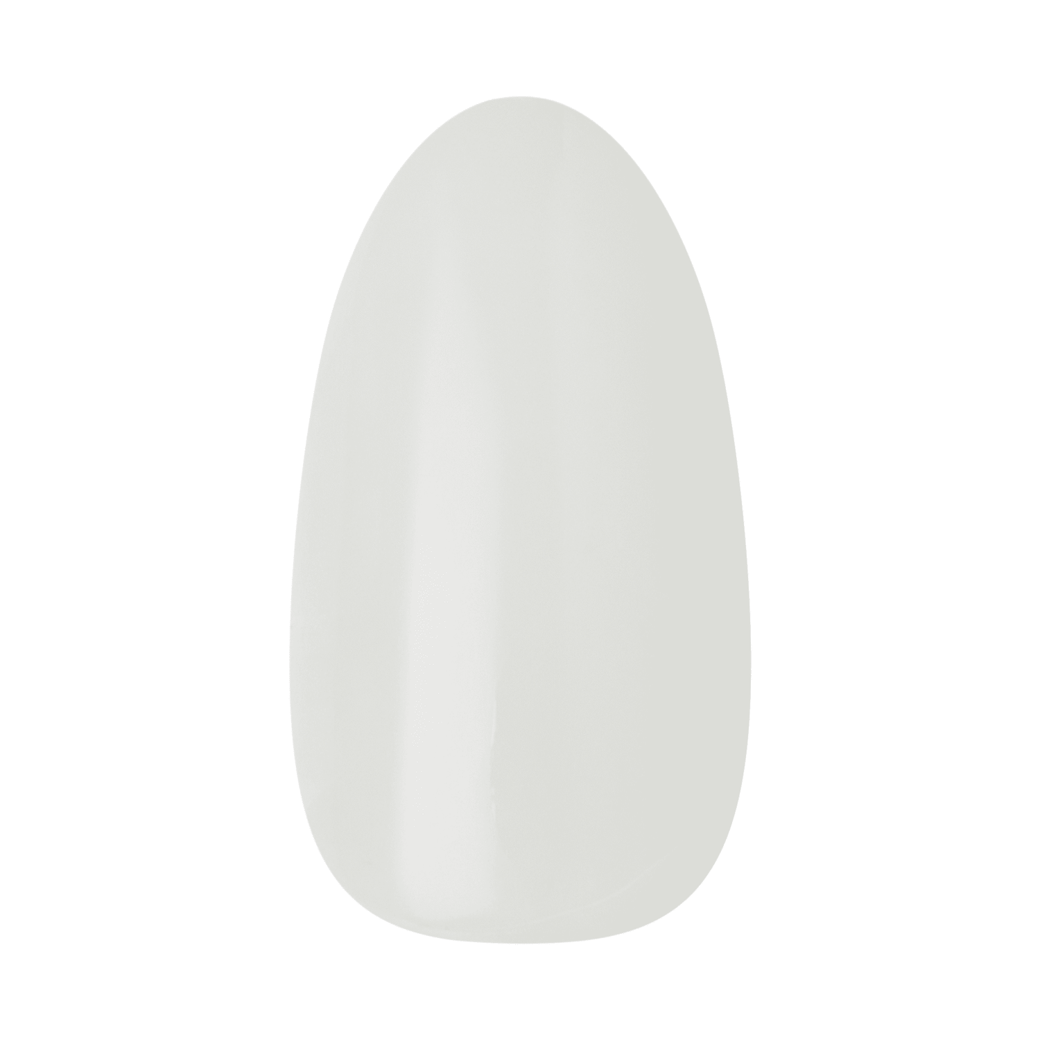 The image features a nail tip in a smooth, oval shape. The tip is a translucent white color, showcasing a glossy finish. It has a clean and polished appearance, typical of artificial nail enhancements. The background is plain, emphasizing the nail tip itself.
