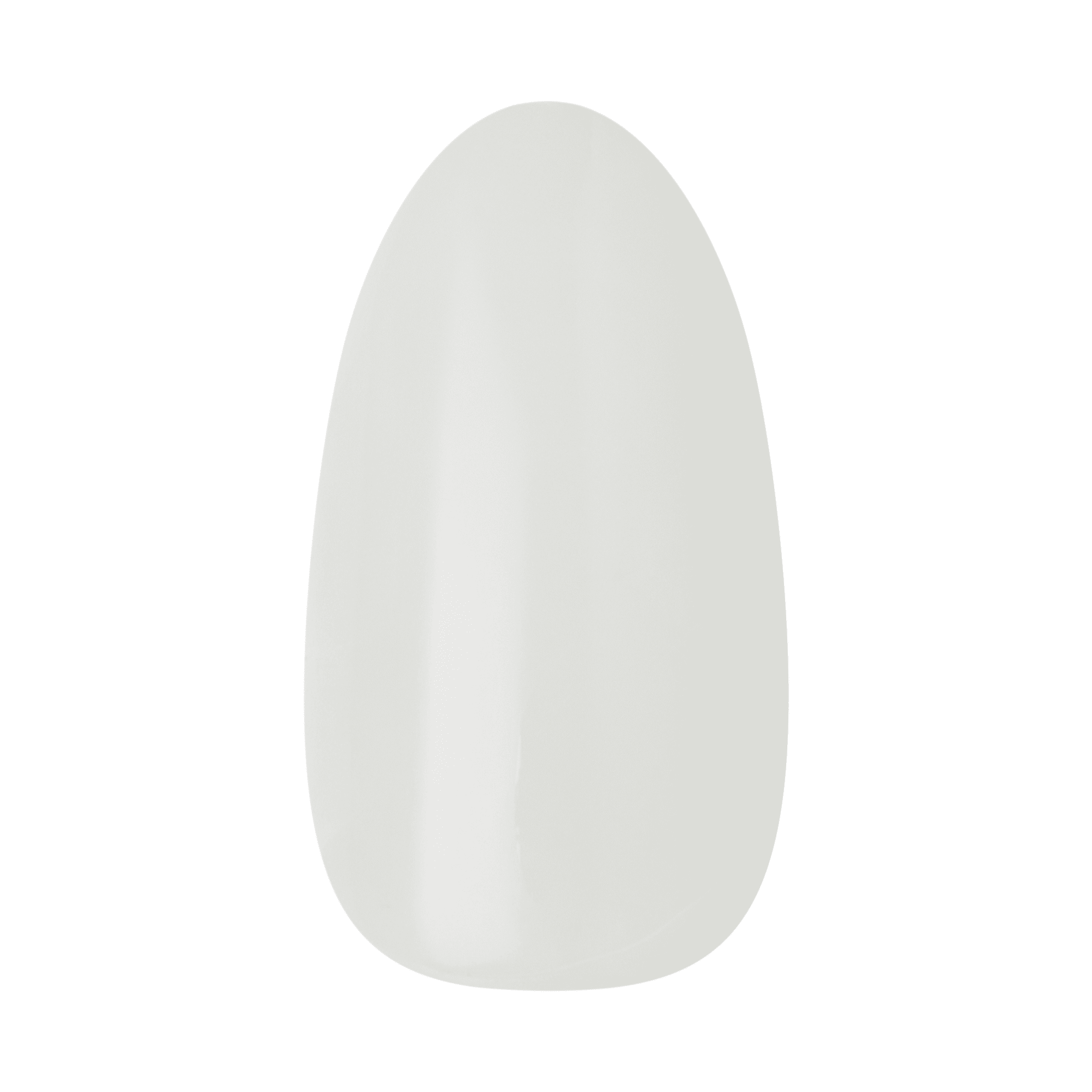 The image features a nail tip in a smooth, oval shape. The tip is a translucent white color, showcasing a glossy finish. It has a clean and polished appearance, typical of artificial nail enhancements. The background is plain, emphasizing the nail tip itself.