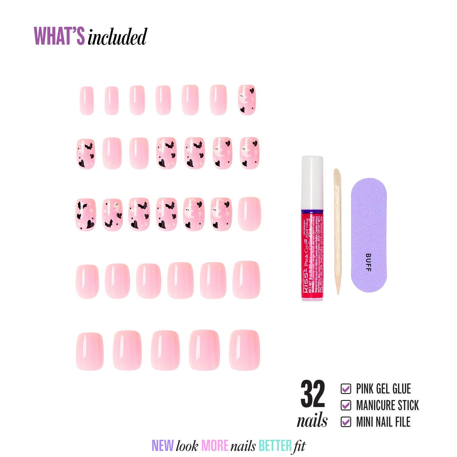 Kiss Haunt Halloween Press On Fake Glue Nails - Trick or Tip | Design, Pink, Short, Squoval, Glow In The Dark
