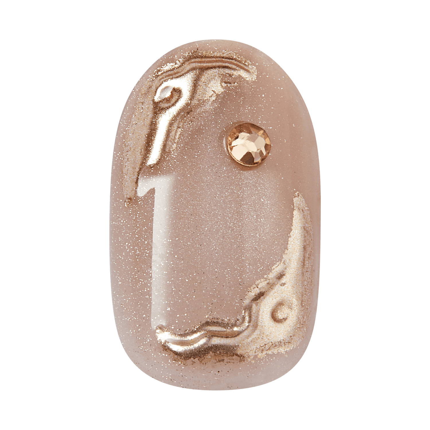 Impress Premium No Glue Fake Press On Nails - Over The Top | Design, Beige, Short, Oval, Manicure