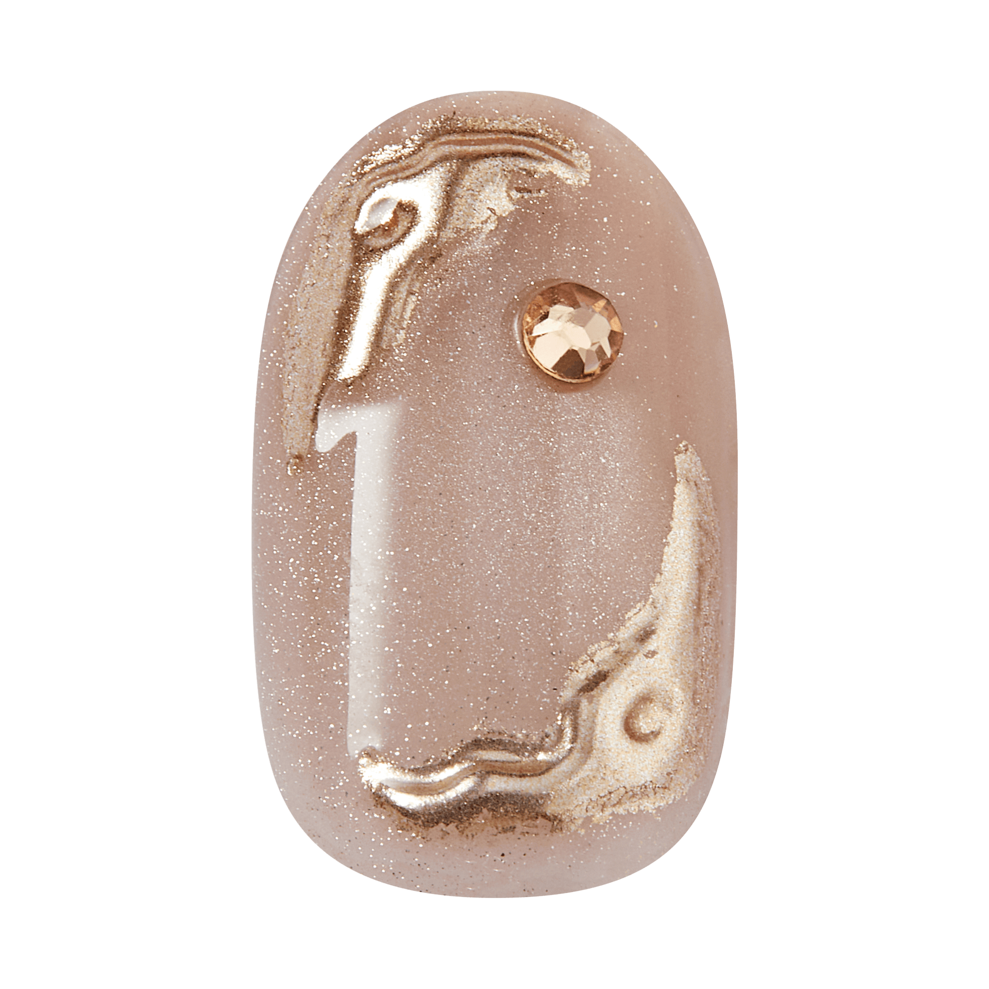 Impress Premium No Glue Fake Press On Nails - Over The Top | Design, Beige, Short, Oval, Manicure