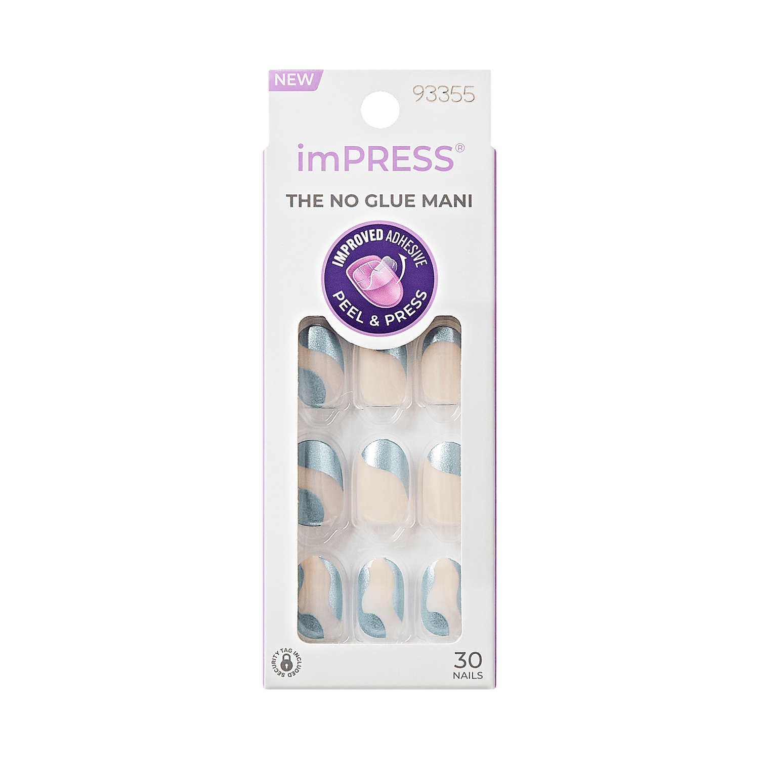 imPRESS The No Glue Mani press-on nails in blue and nude design, 30 nails.