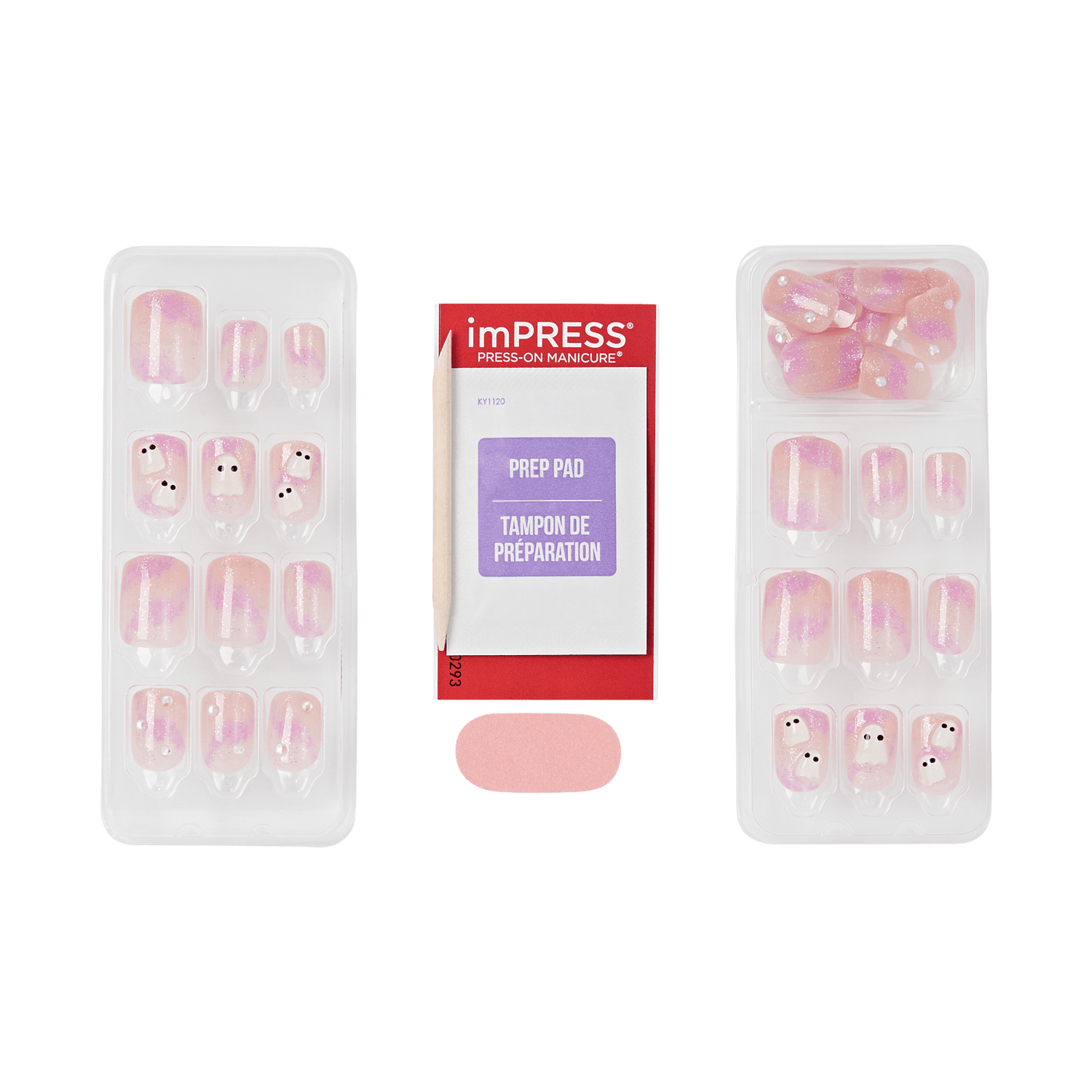 Impress Design Halloween No Glue Fake Press On Nails - Bloody Chic | Design, Pink, Short, Squoval, Glow In The Dark, Manicure
