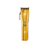 The image shows a gold-colored electric hair clipper. The clipper has a sleek, metallic finish with the brand name "KISS" printed near the top. It features a power button in the middle of the body and a set of blades at the top for cutting hair. The design is modern and stylish, with a glossy appearance.