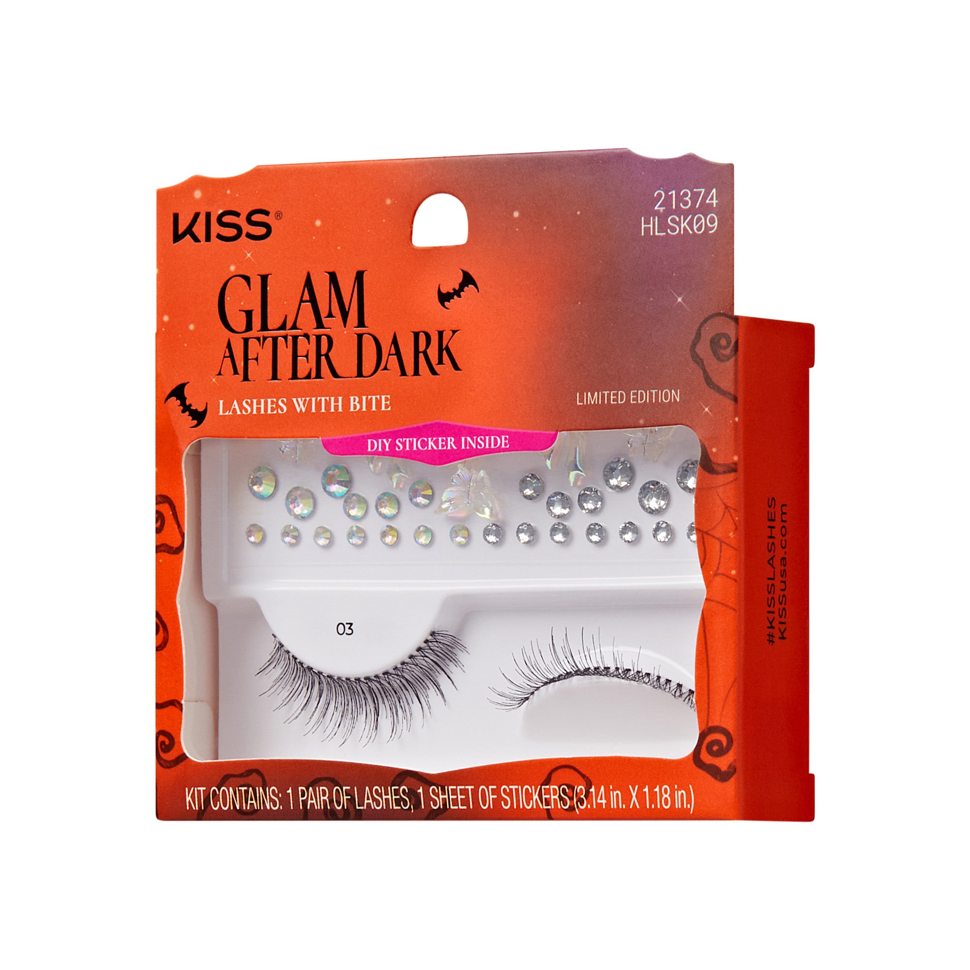 Kiss Glam After Dark limited edition false lashes with rhinestone stickers, style 03.