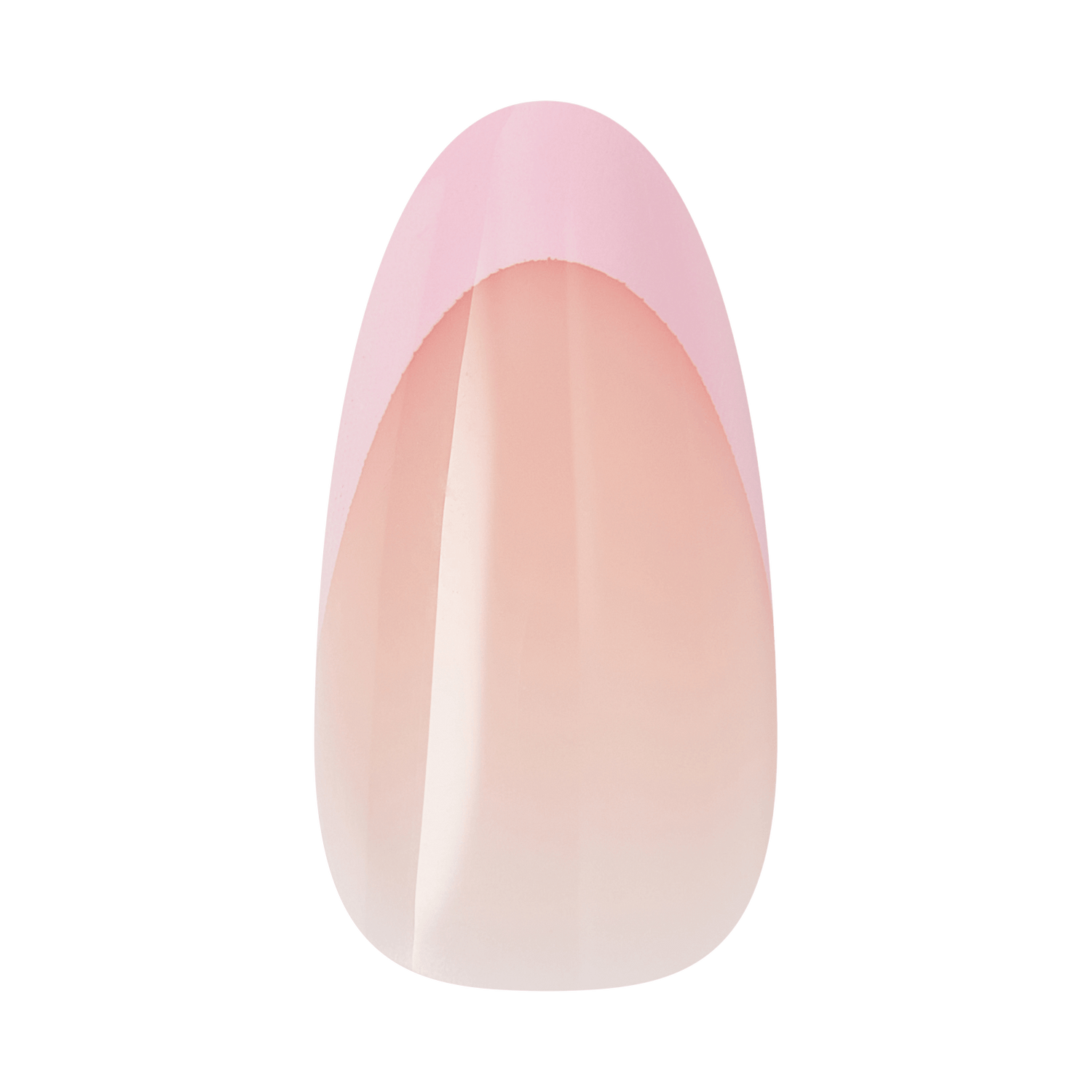 Almond-shaped nail with soft pink ombre gradient and glossy finish