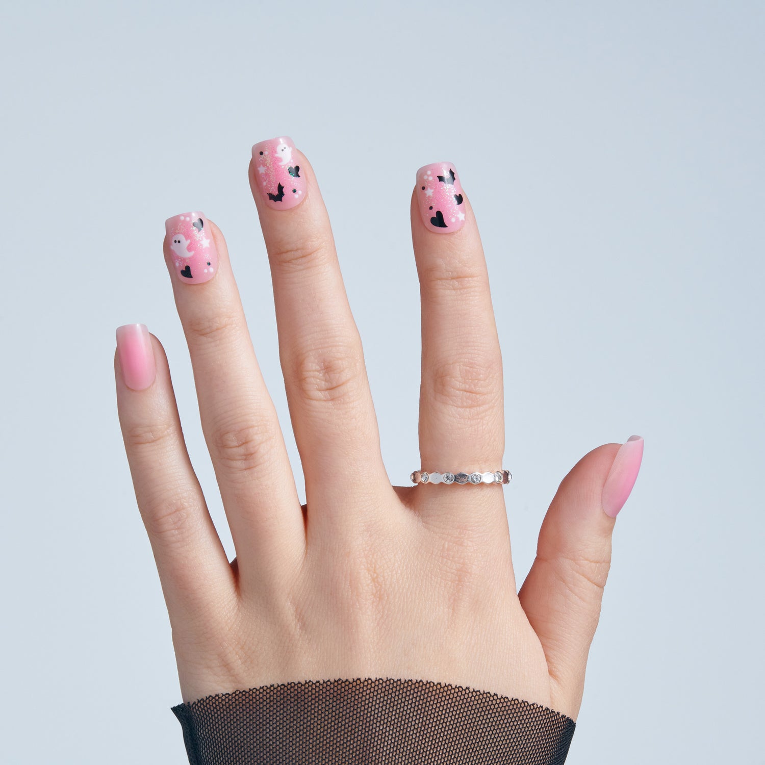 Kiss Haunt Halloween Press On Fake Glue Nails - Trick or Tip | Design, Pink, Short, Squoval, Glow In The Dark