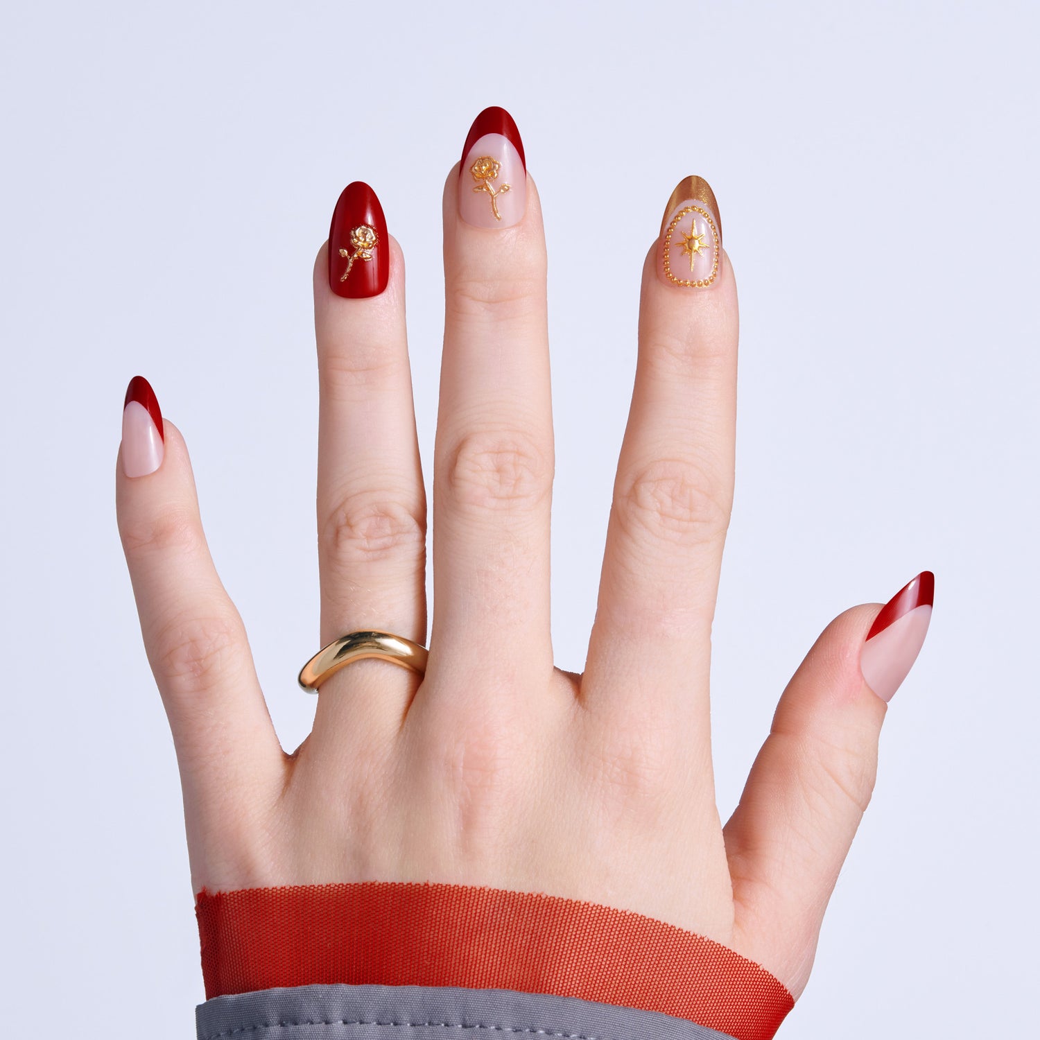 Kiss Glam 3D &amp; Jeweled Press On Fake Glue Nails - Weekend | 3D &amp; Jewel Design, Red, Medium, Almond