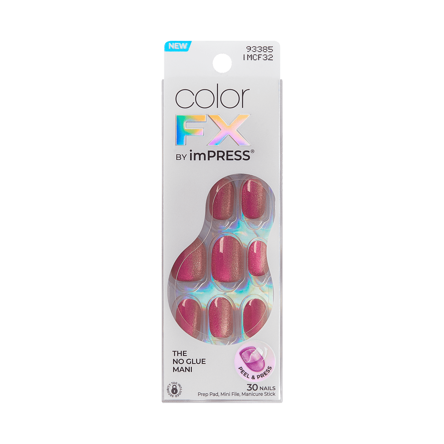 colorFX by imPRESS press-on nails in shimmery pink shade, 30 nails included, packaging with \