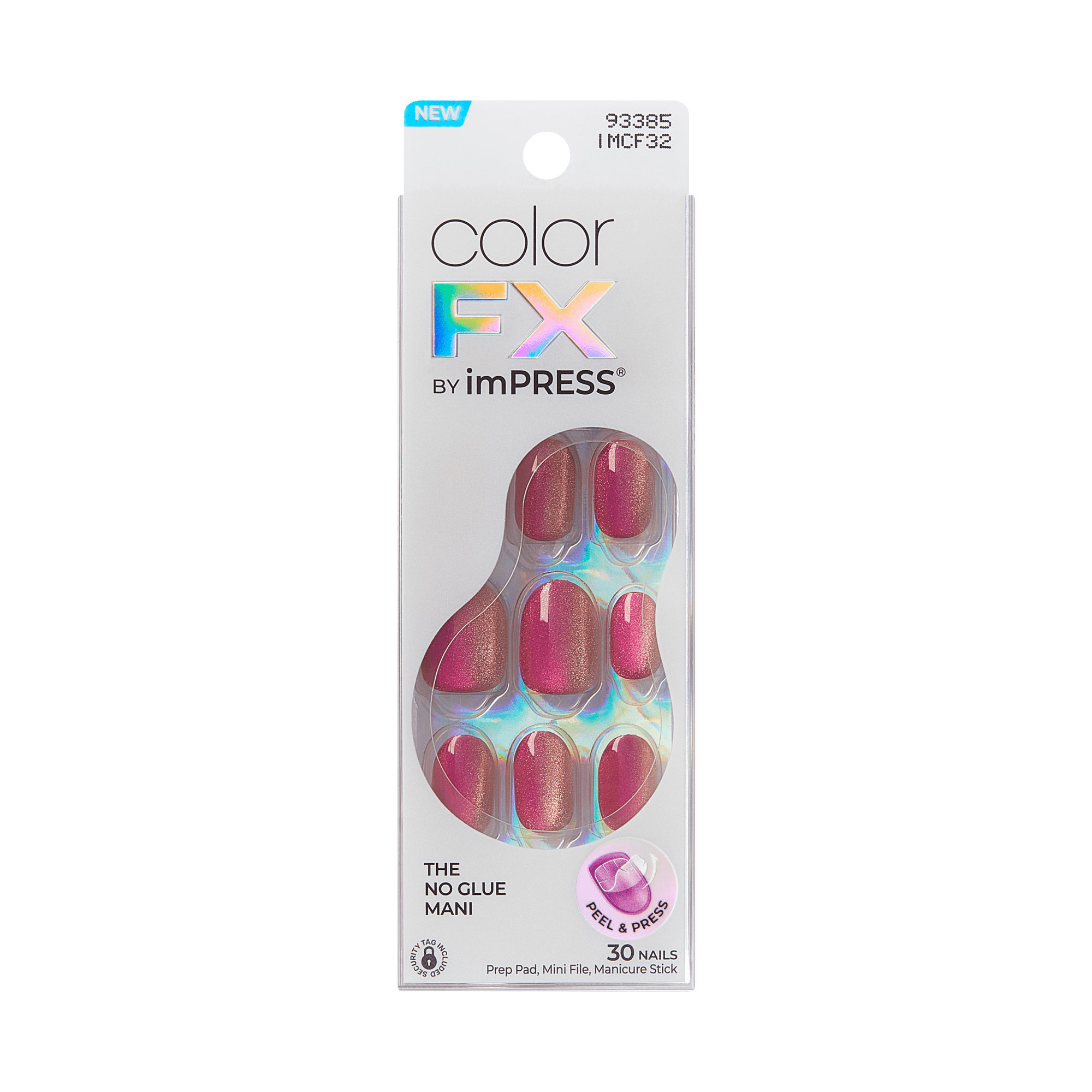 colorFX by imPRESS press-on nails in shimmery pink shade, 30 nails included, packaging with \