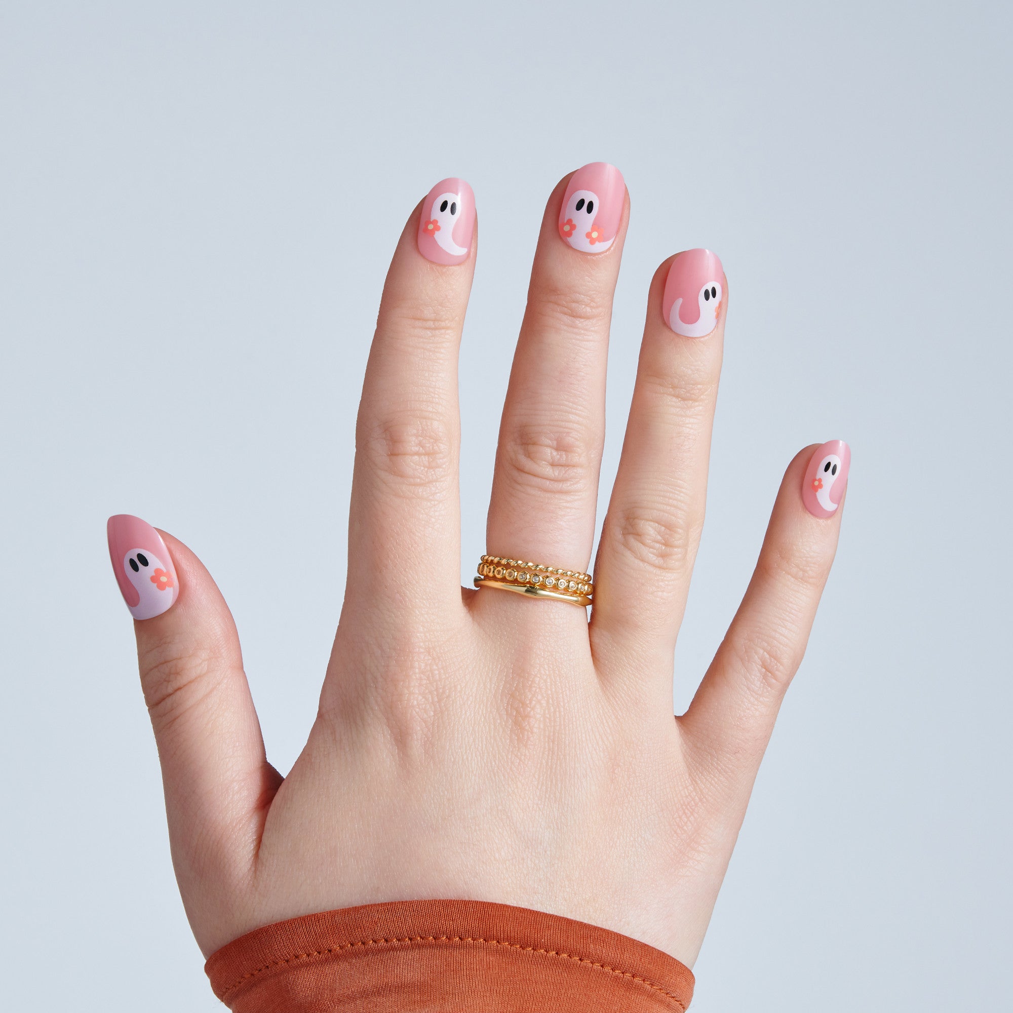 Kiss Haunt Halloween Press On Fake Glue Nails - Cursed But Cute | Design, Pink, Short, Round, Glow In The Dark