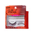 The image features a packaging for "KISS Glam After Dark" false eyelashes, specifically designed for a Halloween theme. The box is adorned with a spooky aesthetic, including bats and a dark color scheme. Inside, it contains one pair of dramatic lashes called "Witch Spark," which have a mix of black and purple colors. Additionally, there is a sheet of stickers included, enhancing the festive look. The packaging is labeled as a limited edition, emphasizing its seasonal appeal.