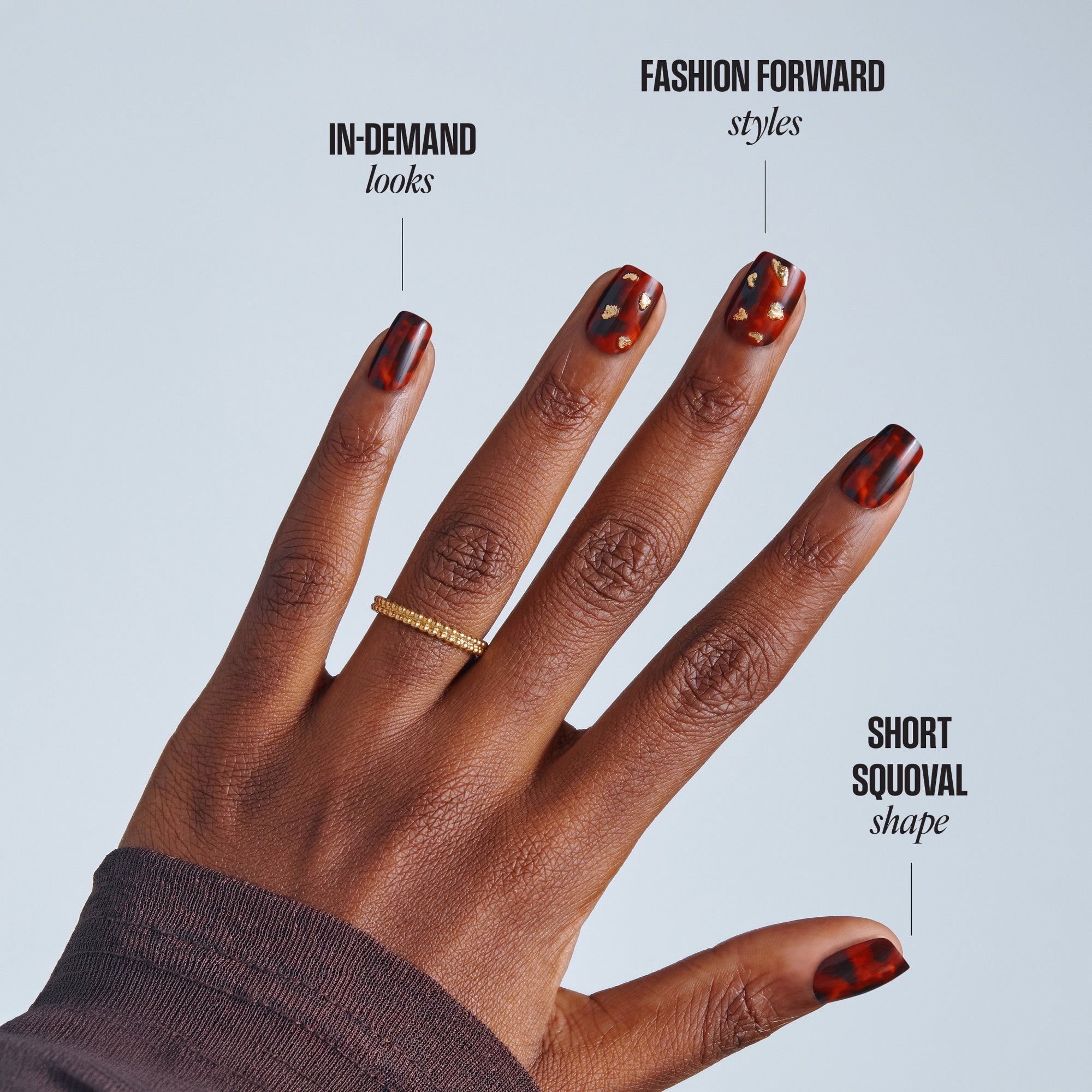 Kiss Core Design Press On Fake Glue Nails - Your Time | Design, Brown, Short, Squoval