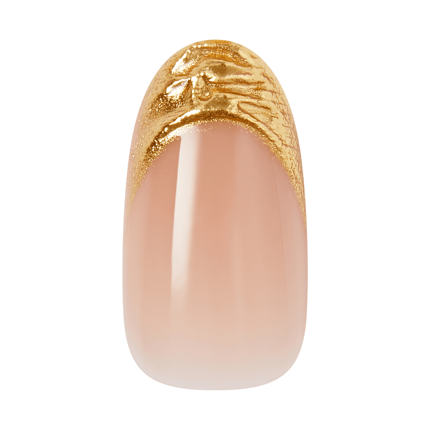 Almond-shaped nail with nude base and gold glitter tip design