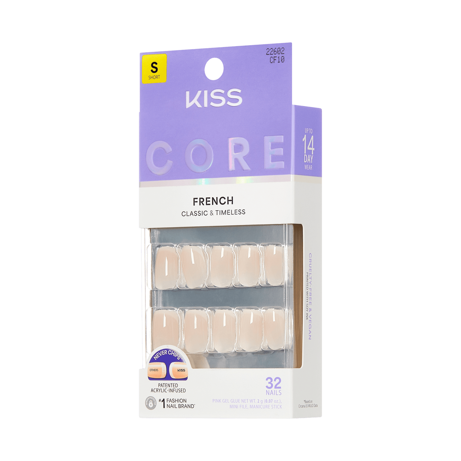 KISS Core French Short Nails, 32 Count, Classic &amp; Timeless Design