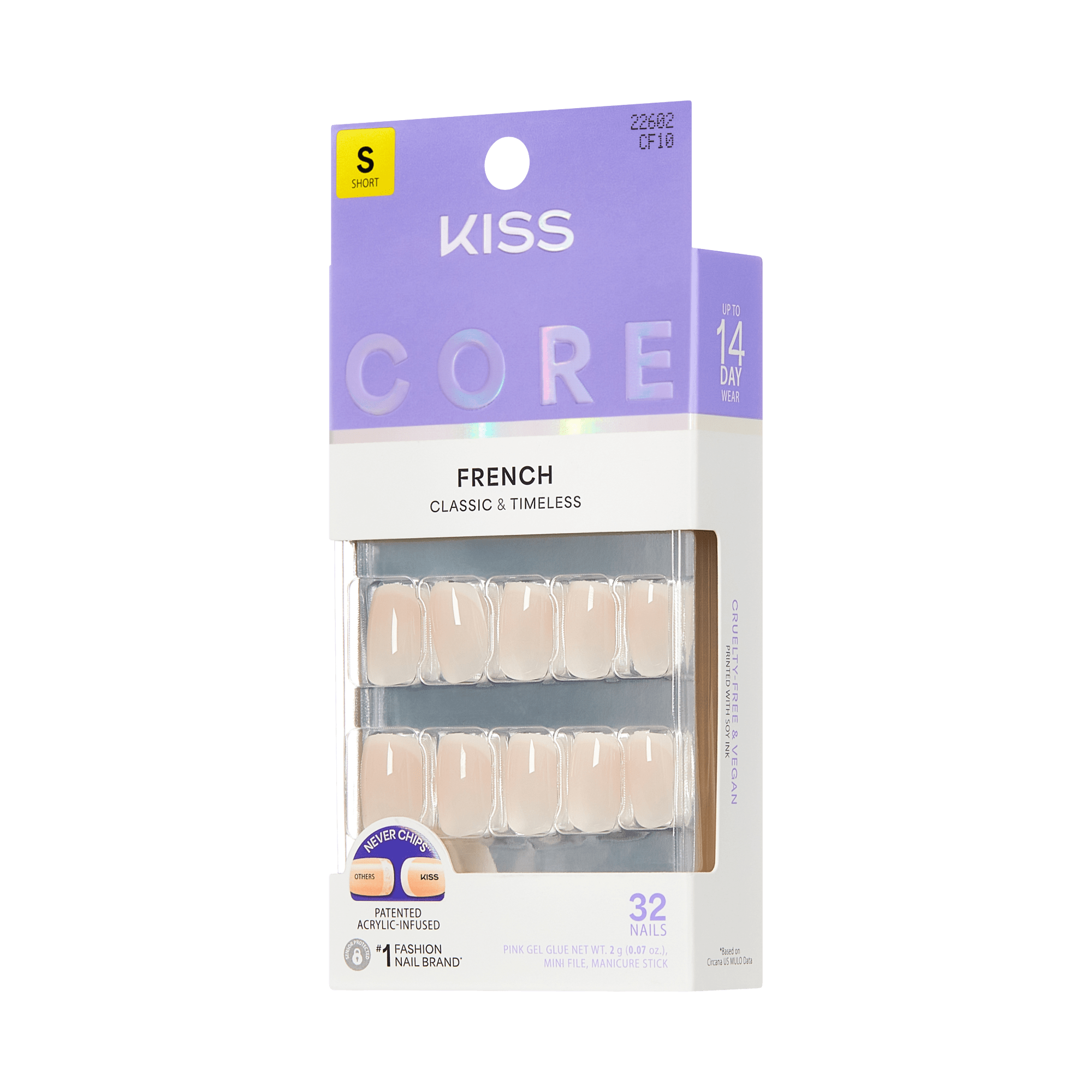 KISS Core French Short Nails, 32 Count, Classic &amp; Timeless Design