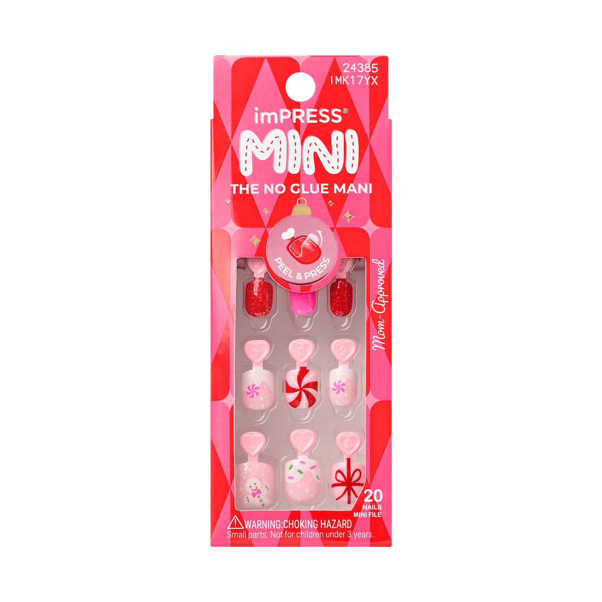 Impress Kids Holiday No Glue Fake Press On Nails - Frosty Fun | Design, Pink &amp; Red, Kids, Squoval, Manicure