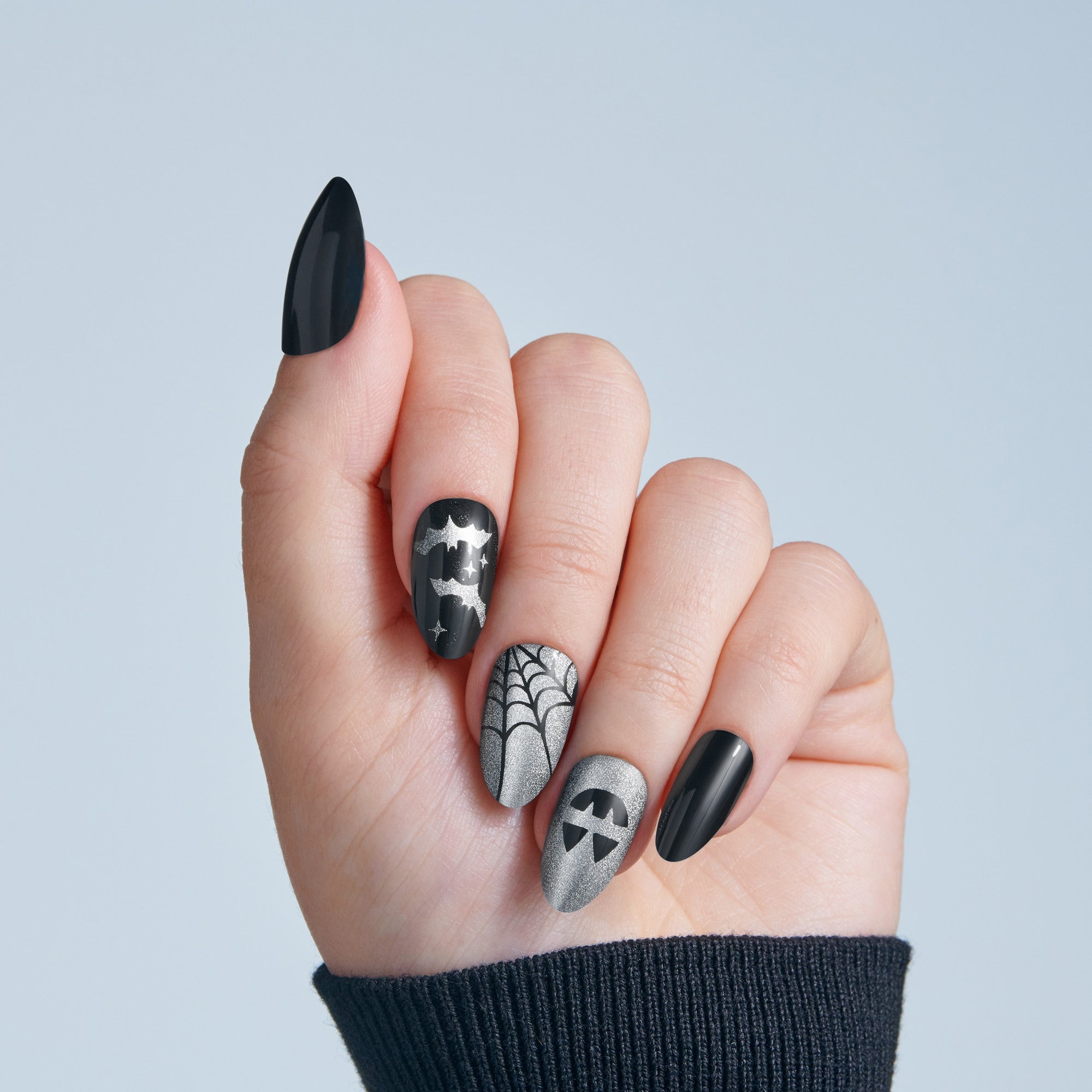 Kiss Haunt Halloween Press On Fake Glue Nails - Vamp It Up | Design, Black, Medium, Almond, Glow In The Dark