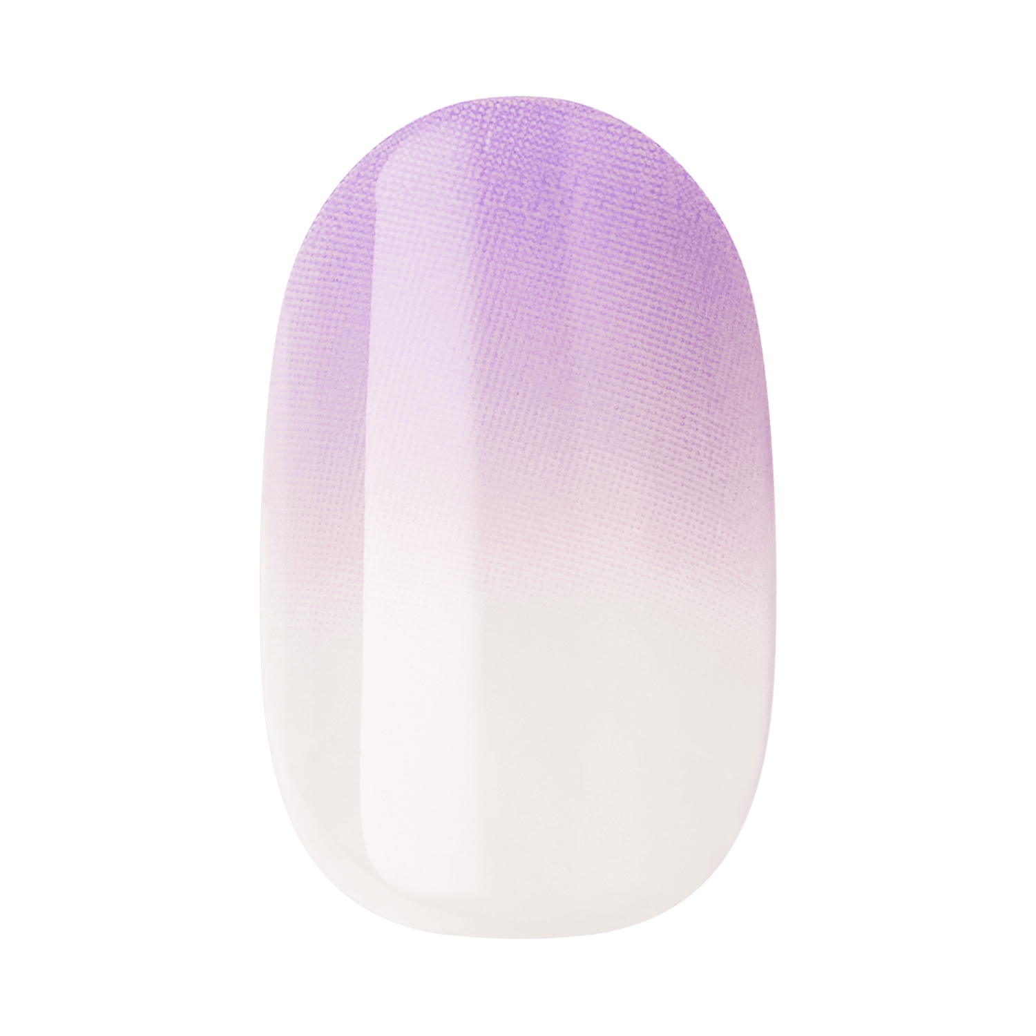 The image features a nail design showcasing a gradient effect. The color transitions from a soft white at the bottom to a light lavender at the top, creating a smooth ombre look. The surface appears glossy and well-finished, highlighting the delicate blend of colors.