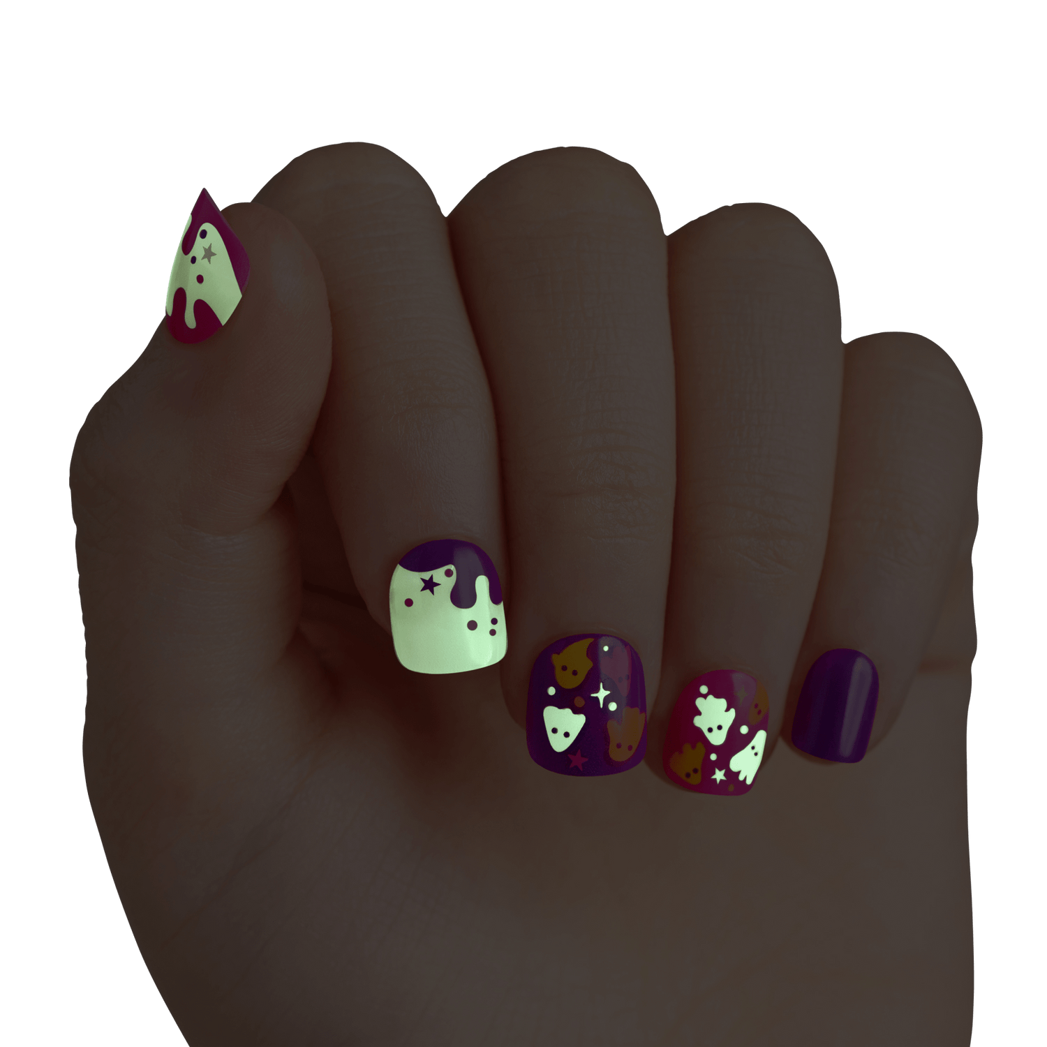 Impress Kids Halloween No Glue Fake Press On Nails - Spookz | Design, Multicolor, Kids, Squoval, Glow In The Dark, Manicure